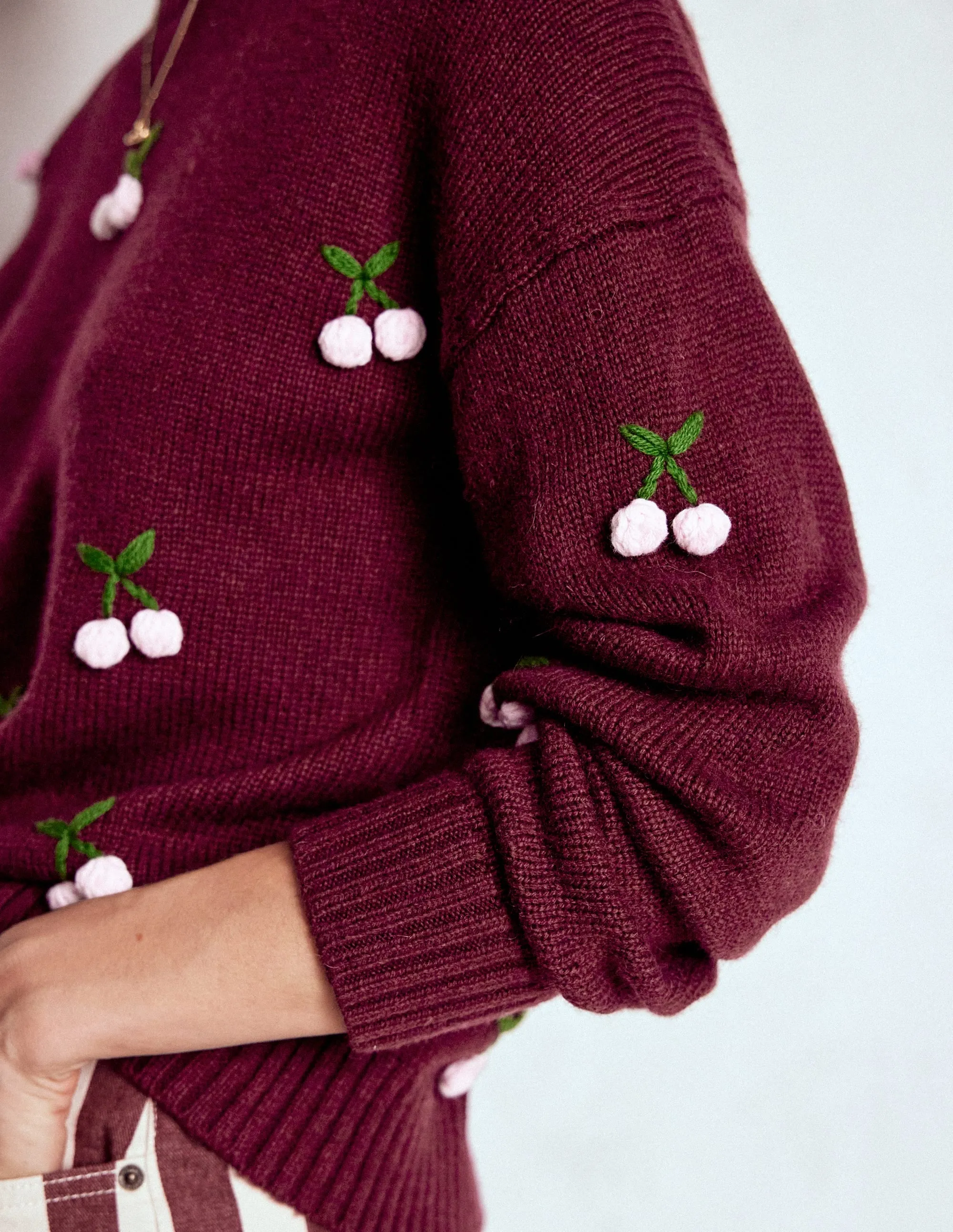 muted tone Perfect Layer Natalie Embroidered Jumper-Chestnut Melange, Cherry