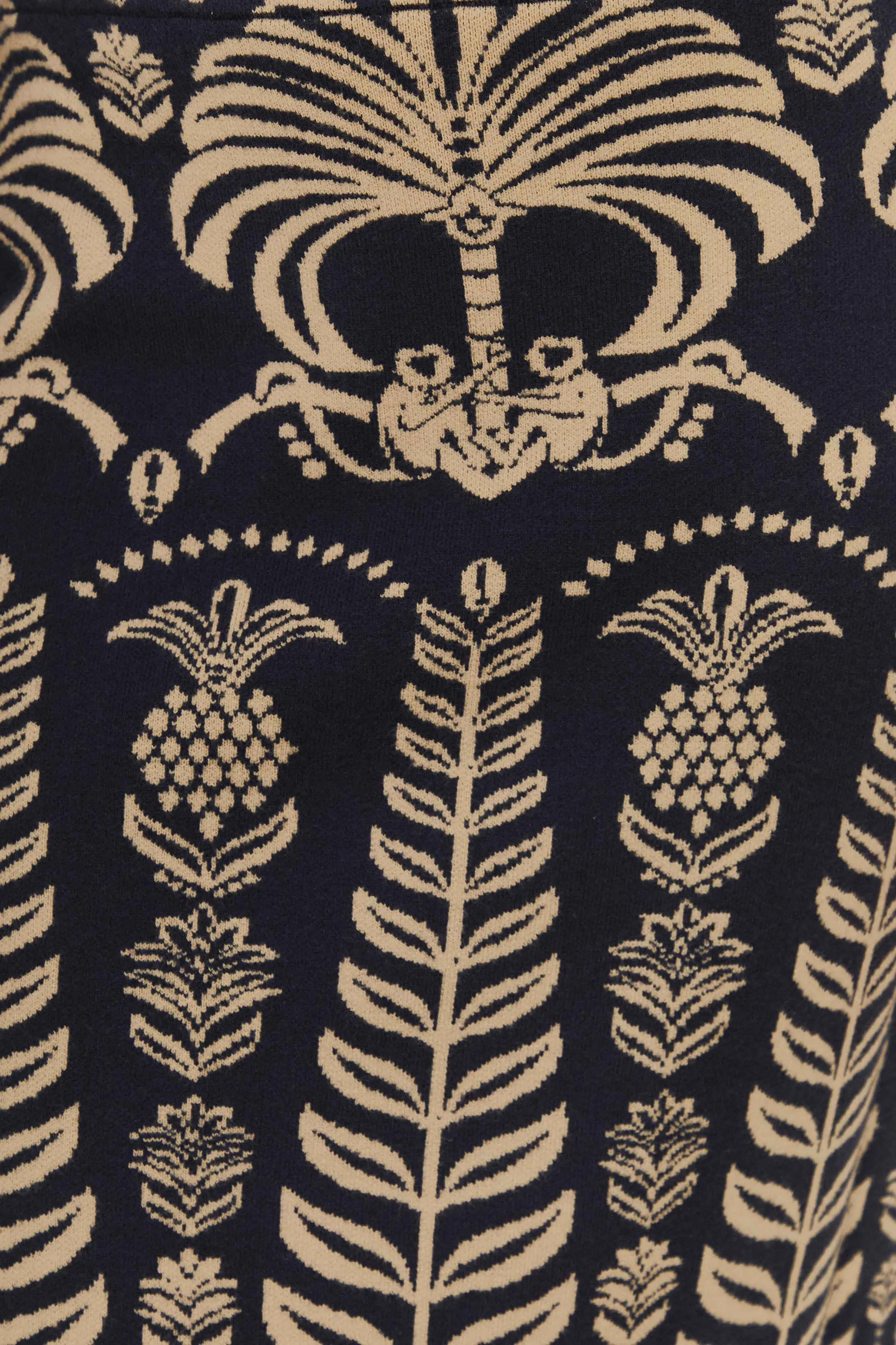 Navy Blue Ainika Tropical Splendor Knit Midi Skirt Slim Fit Band