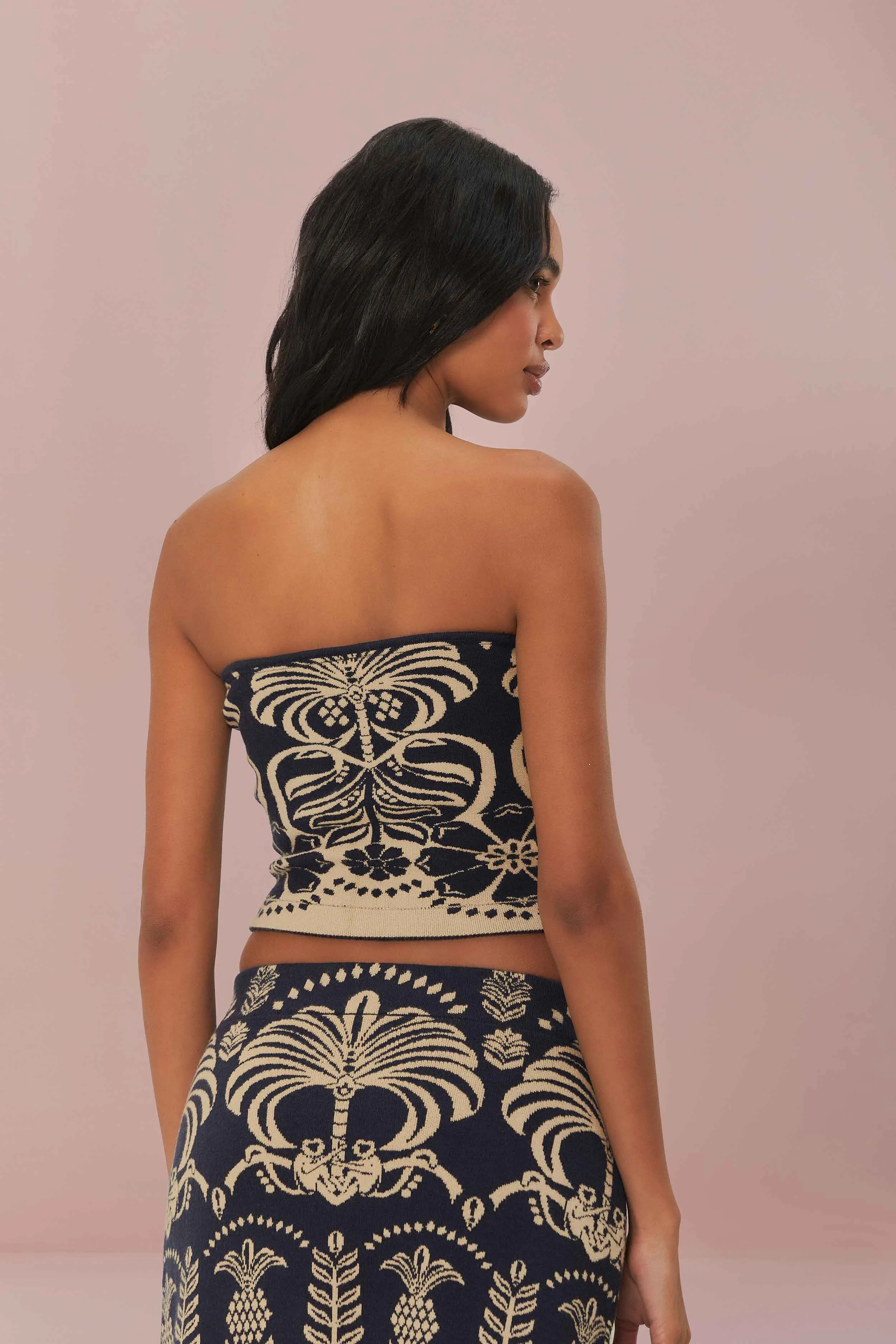 Navy Blue Ainika Tropical Splendor Knit Top Cool Sweater