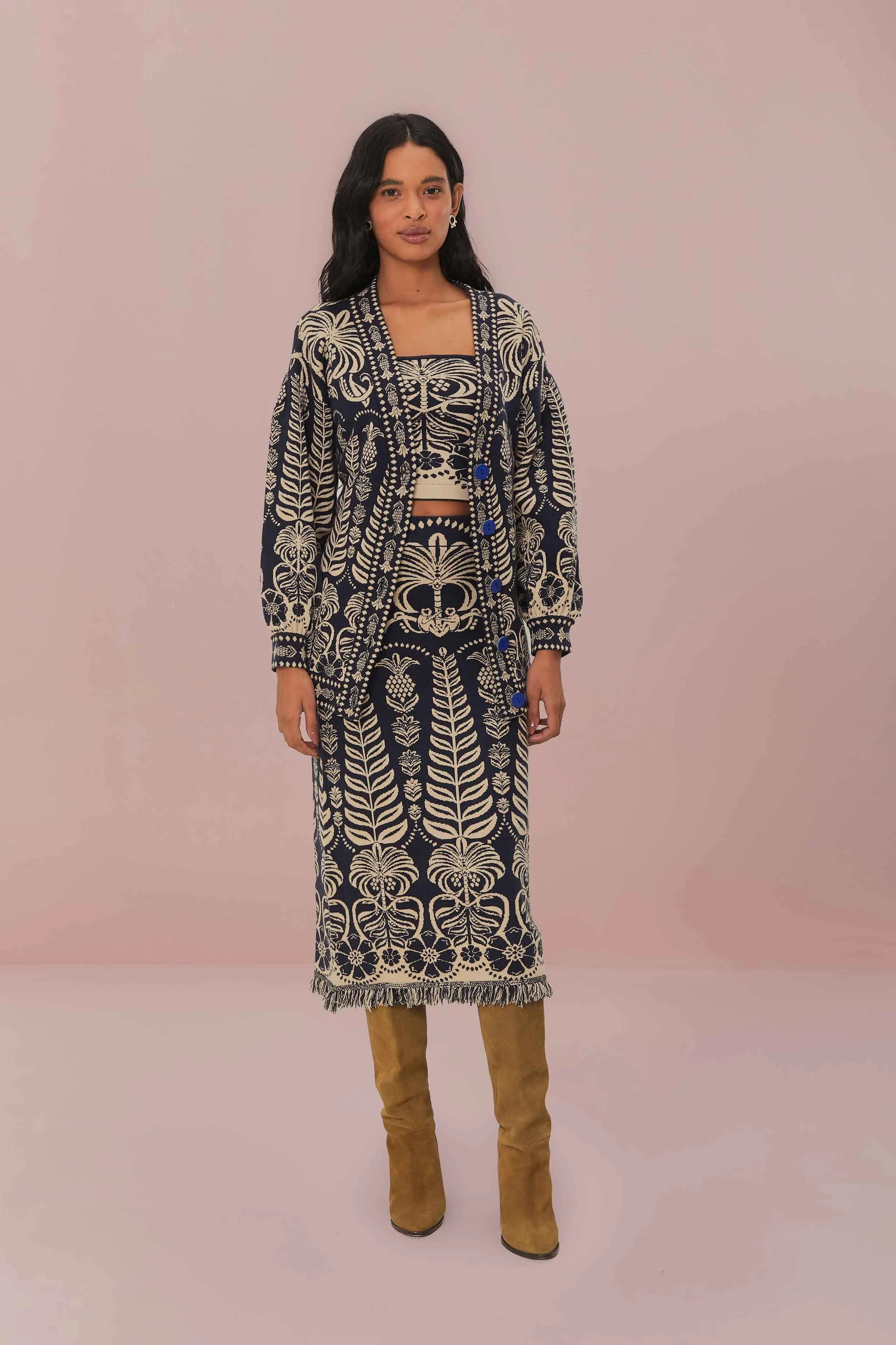 Navy Blue Ainika Tropical Splendor Knit Top Versatile Design ThermalRegulating Fabric