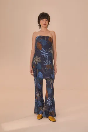 Navy Blue Night Jungle Flare Pants Minimal Bulk