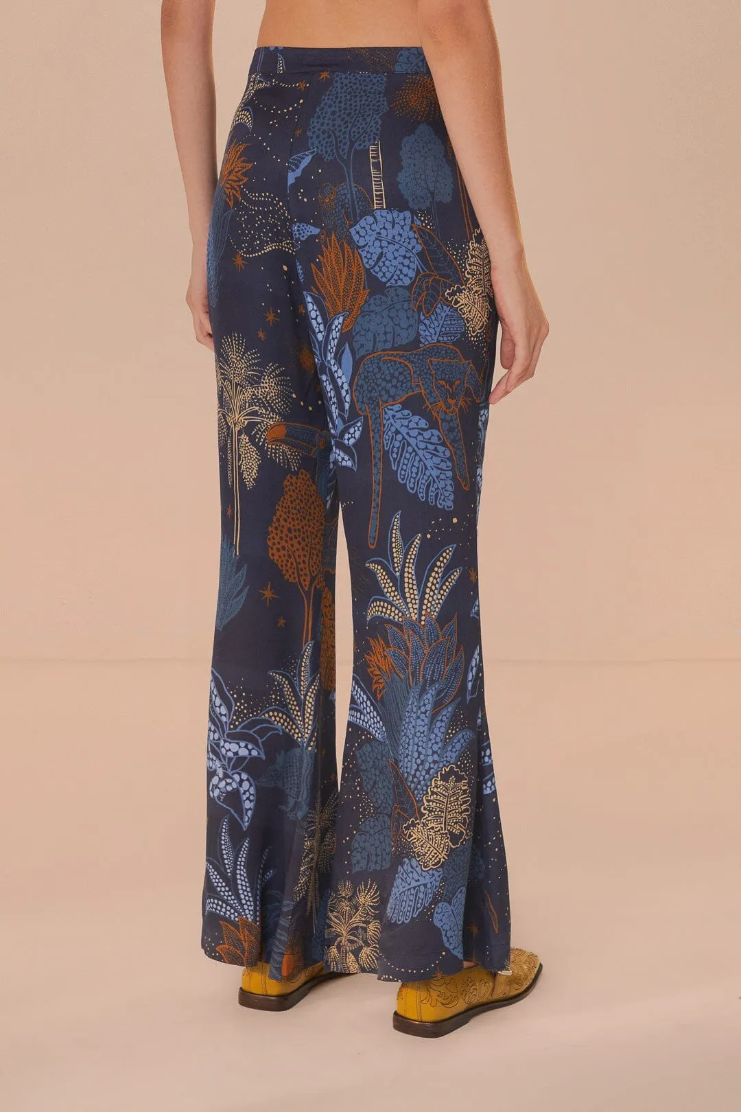 Navy Blue Night Jungle Flare Pants Sport Comfort Perfect Fit