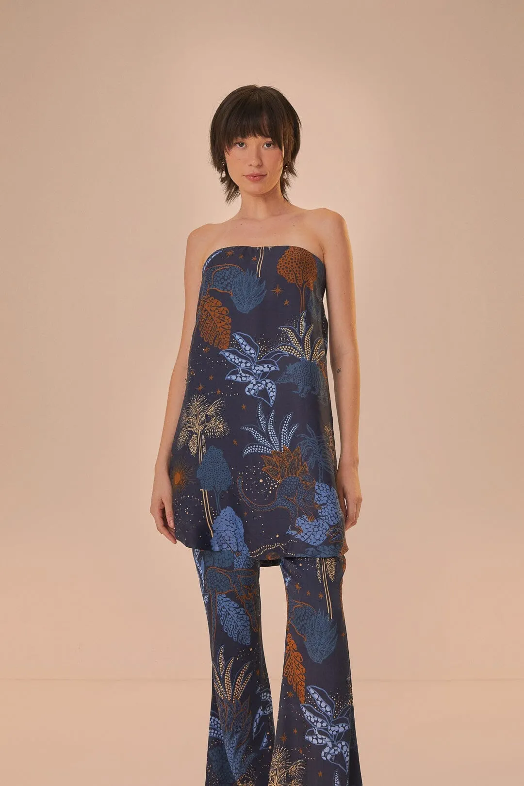 Navy Blue Night Jungle Flare Pants Smart Motion Sporty Fit