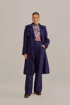 Navy Blue Pineapple Eyelet Pants ripstop fabric Soft Stretch