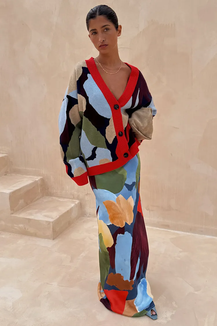 Navy Abstract Dorris Skirt Fair trade Lined interior