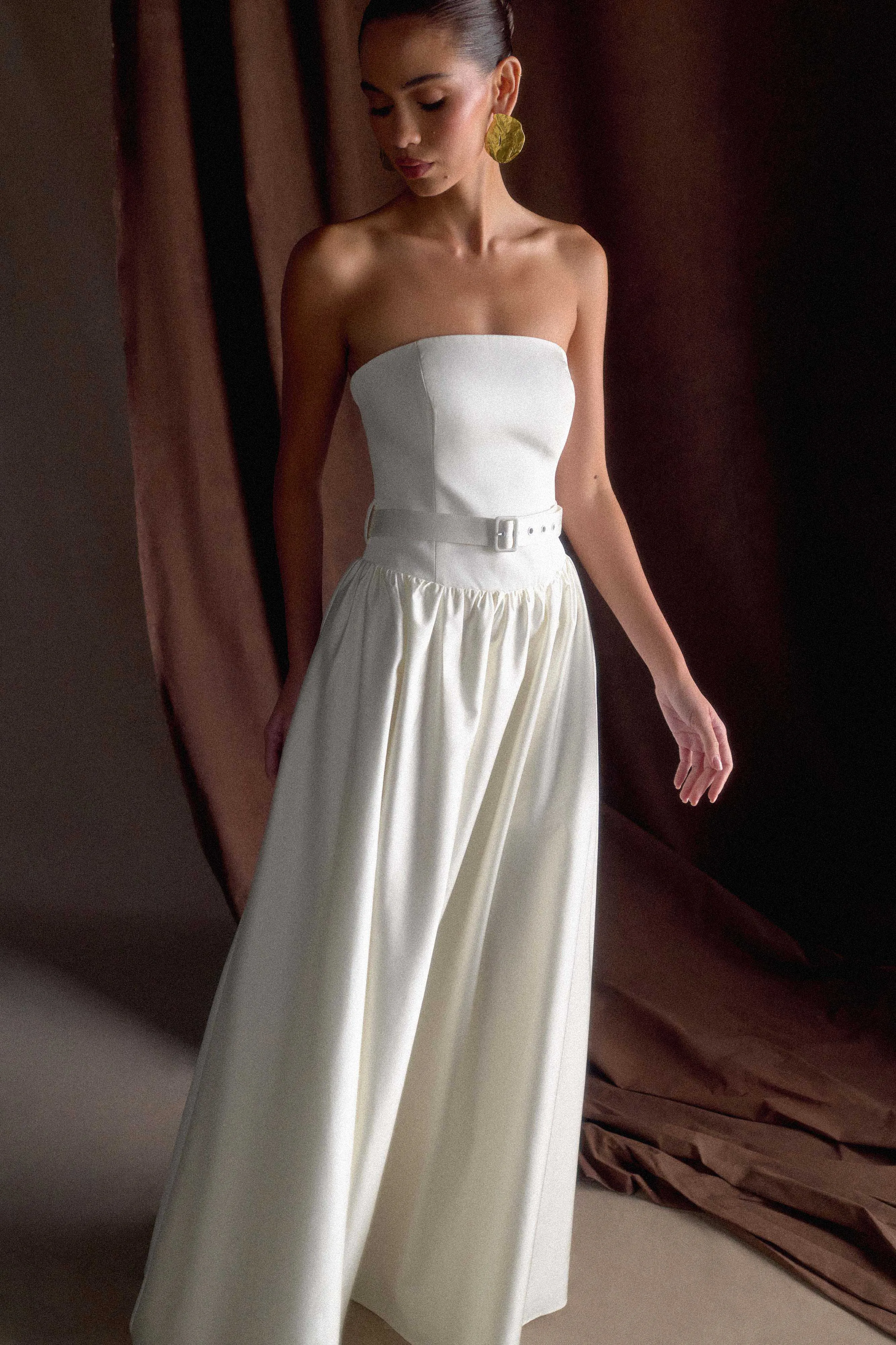 Florence Strapless Belted Maxi Dress - White Night Style