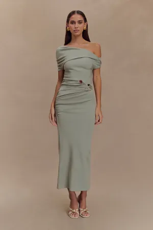 Walkable Flow Kendra Scuba Jersey Midi Dress With Hardware - Sage