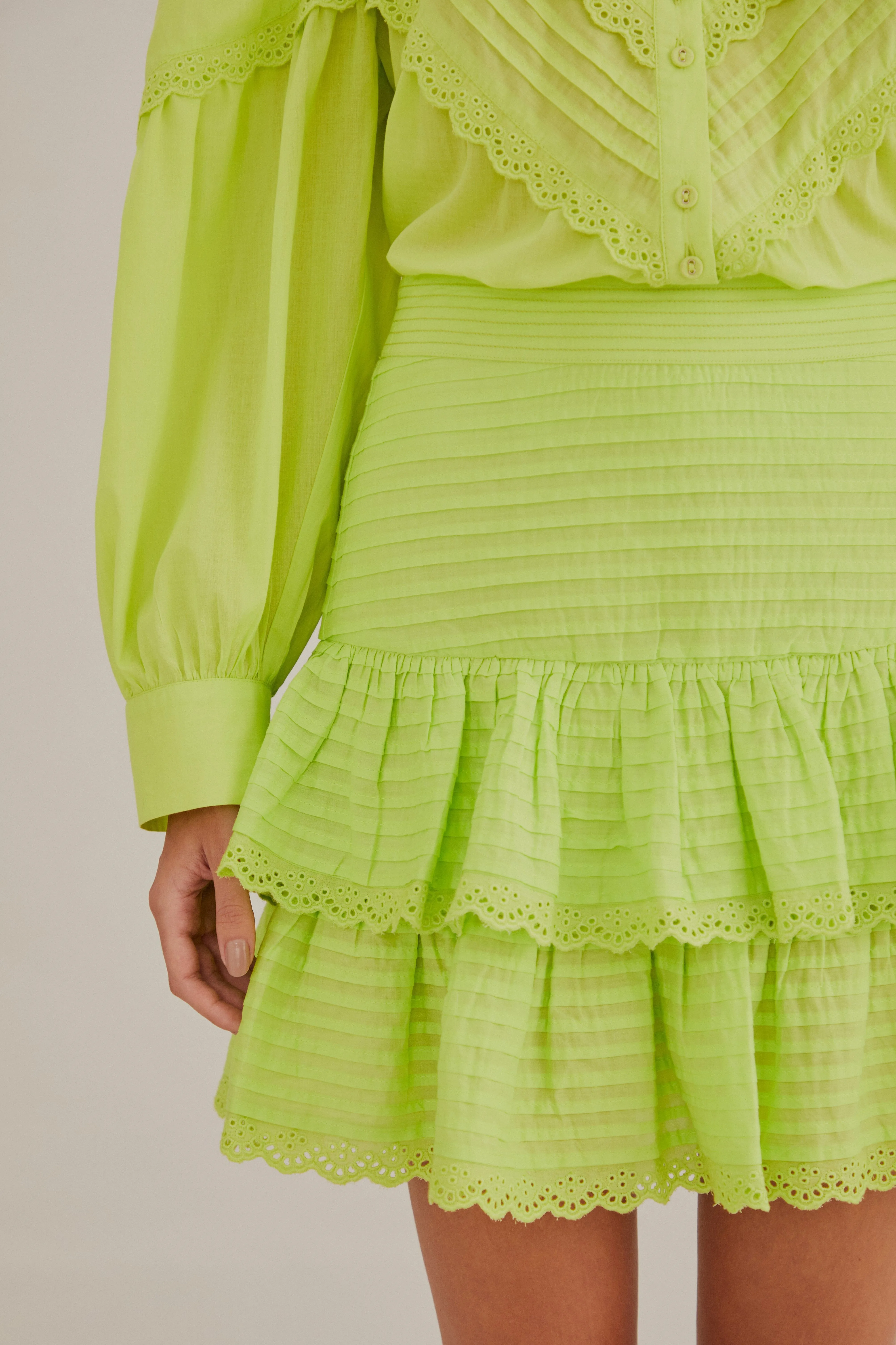 Neon Green Mini Skirt Elegant Texture