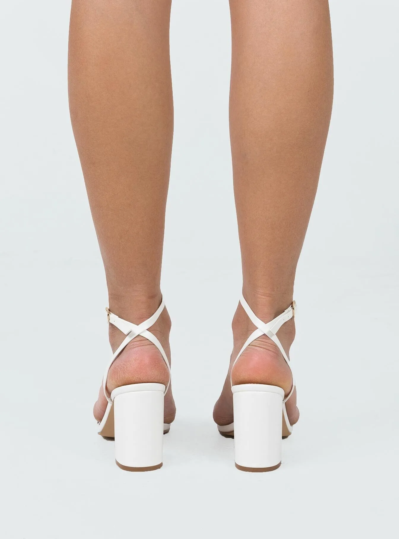 Nightfall Ankle Strap Block Heels Matte White Elegant Booties