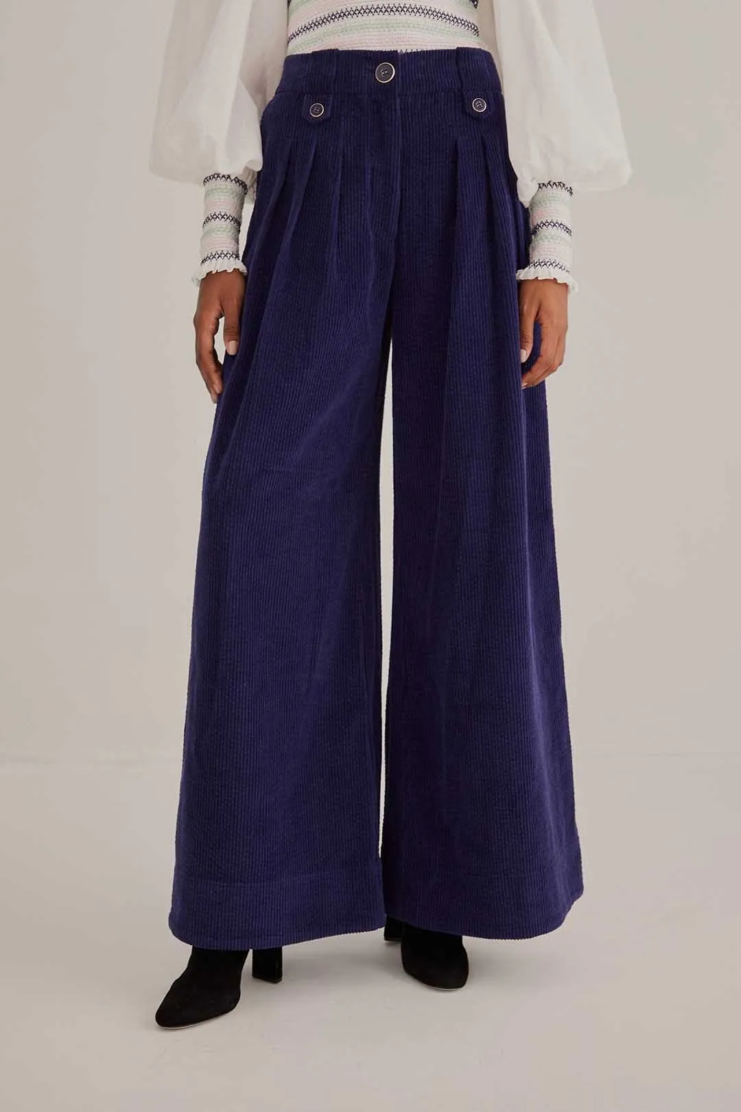 Navy Blue Low Waisted Tailored Pants Detachable belt Relaxed Fit Design