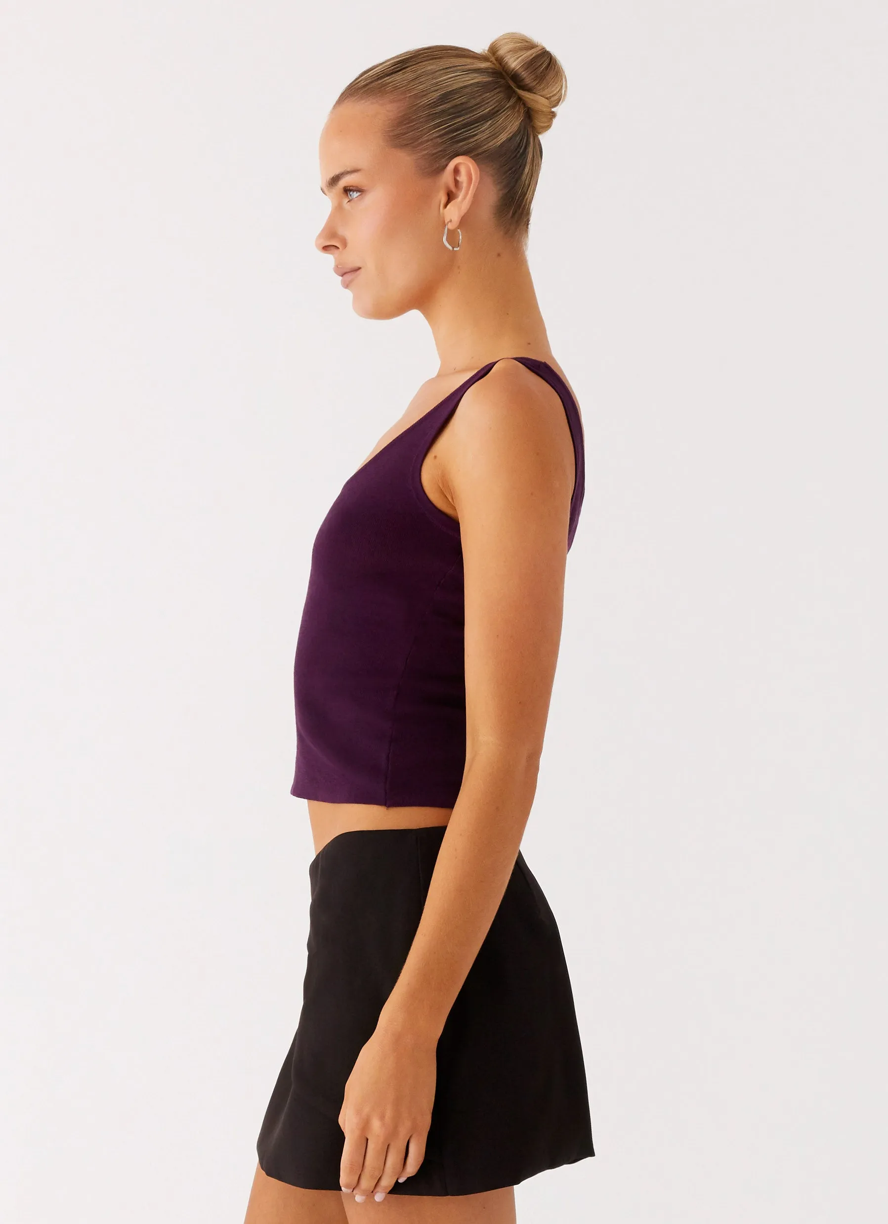 No Signal Knit Top - Plum Modern Trend Diagonal Pocket Placement