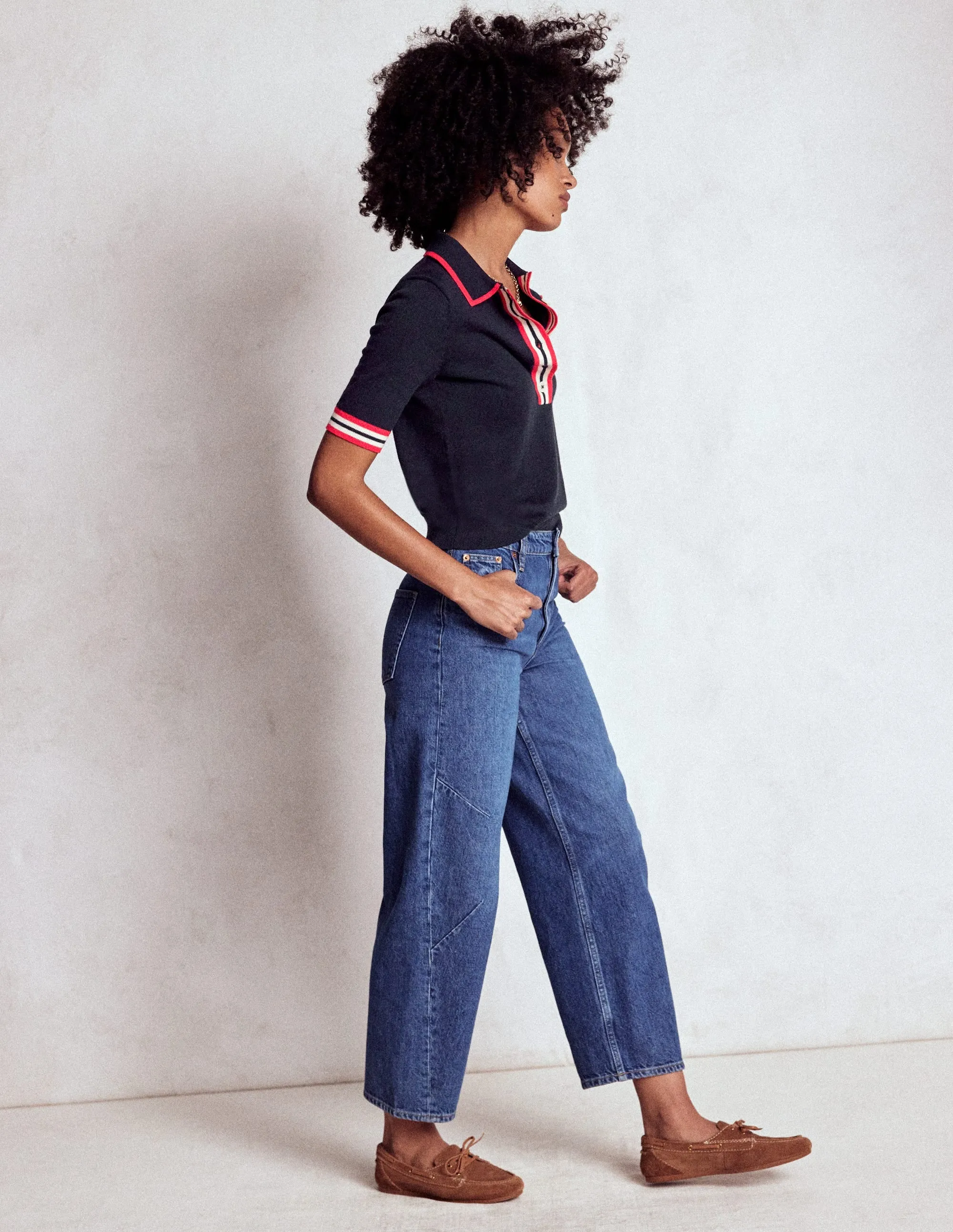 Brushed Interior Cotton Henley T-shirt-Navy