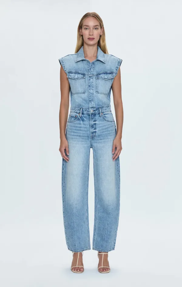 Ace Sleeveless Barrel Leg Jumpsuit Model Glow ElasticWaistband