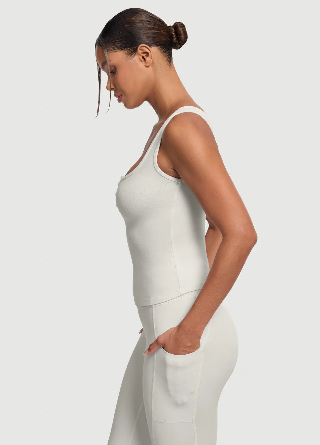 Button Front Tank Top Stretchable Binding