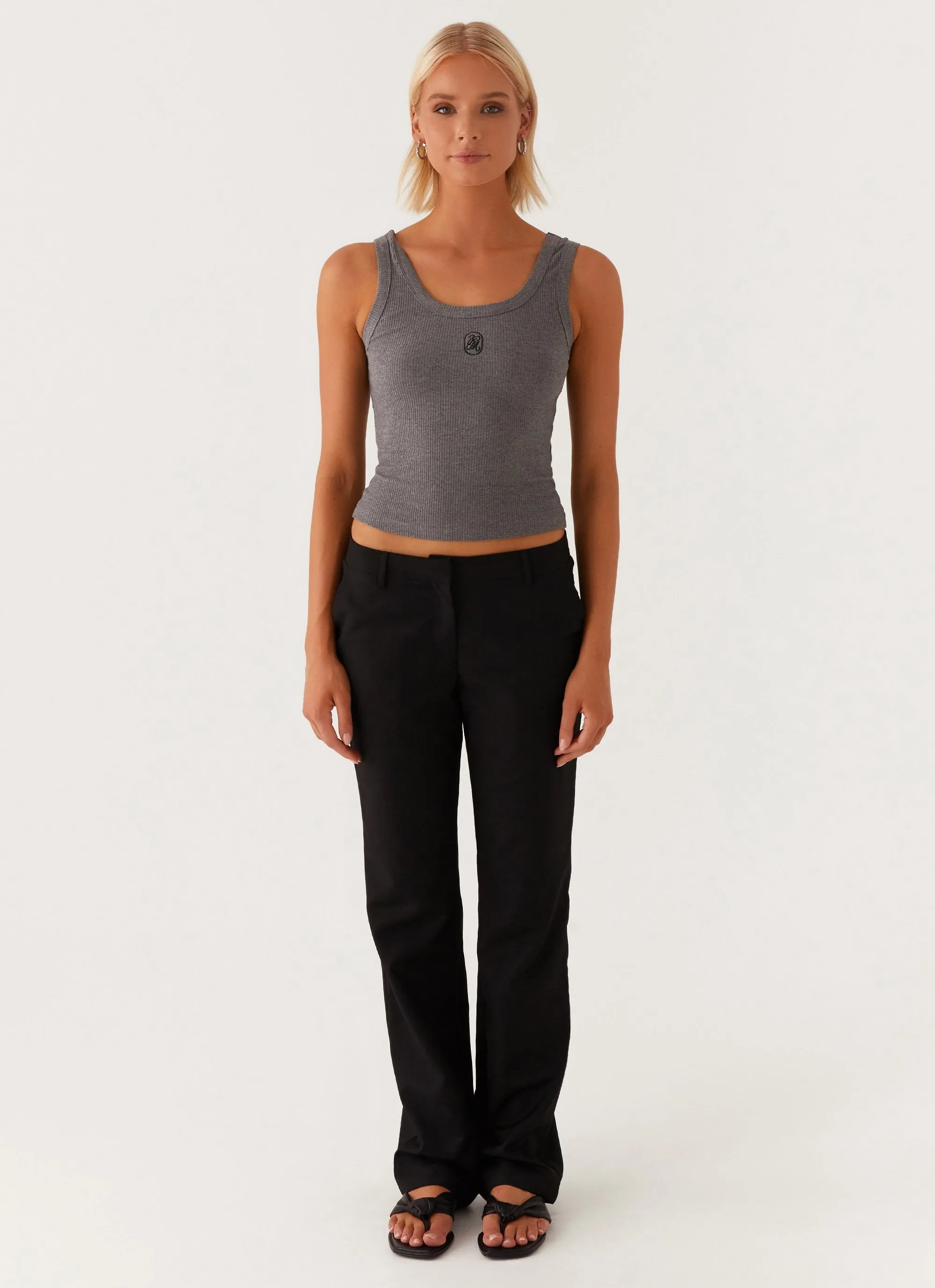 Brushed Inner Lining Day To Day Signature Tank Top - Dark Grey Marle