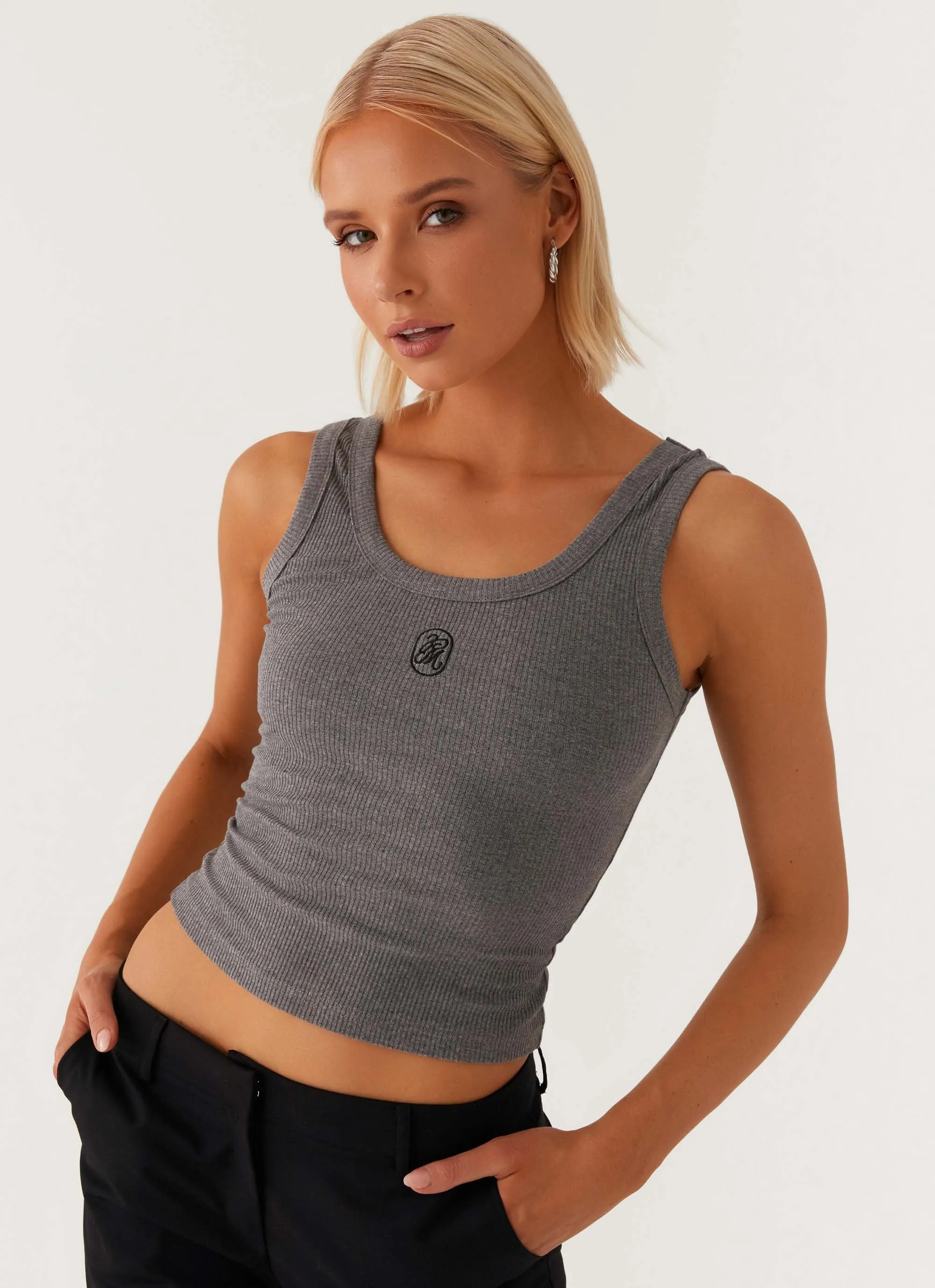 FrayResistant Edging Off Duty Signature Tank Top - Dark Grey Marle