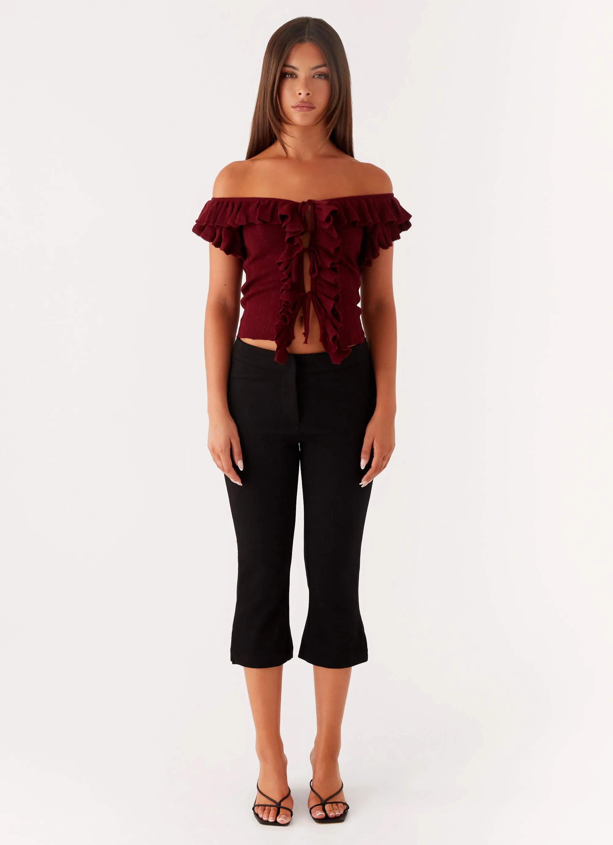Keeta Frill Top - Burgundy Recycled Polyester Blend