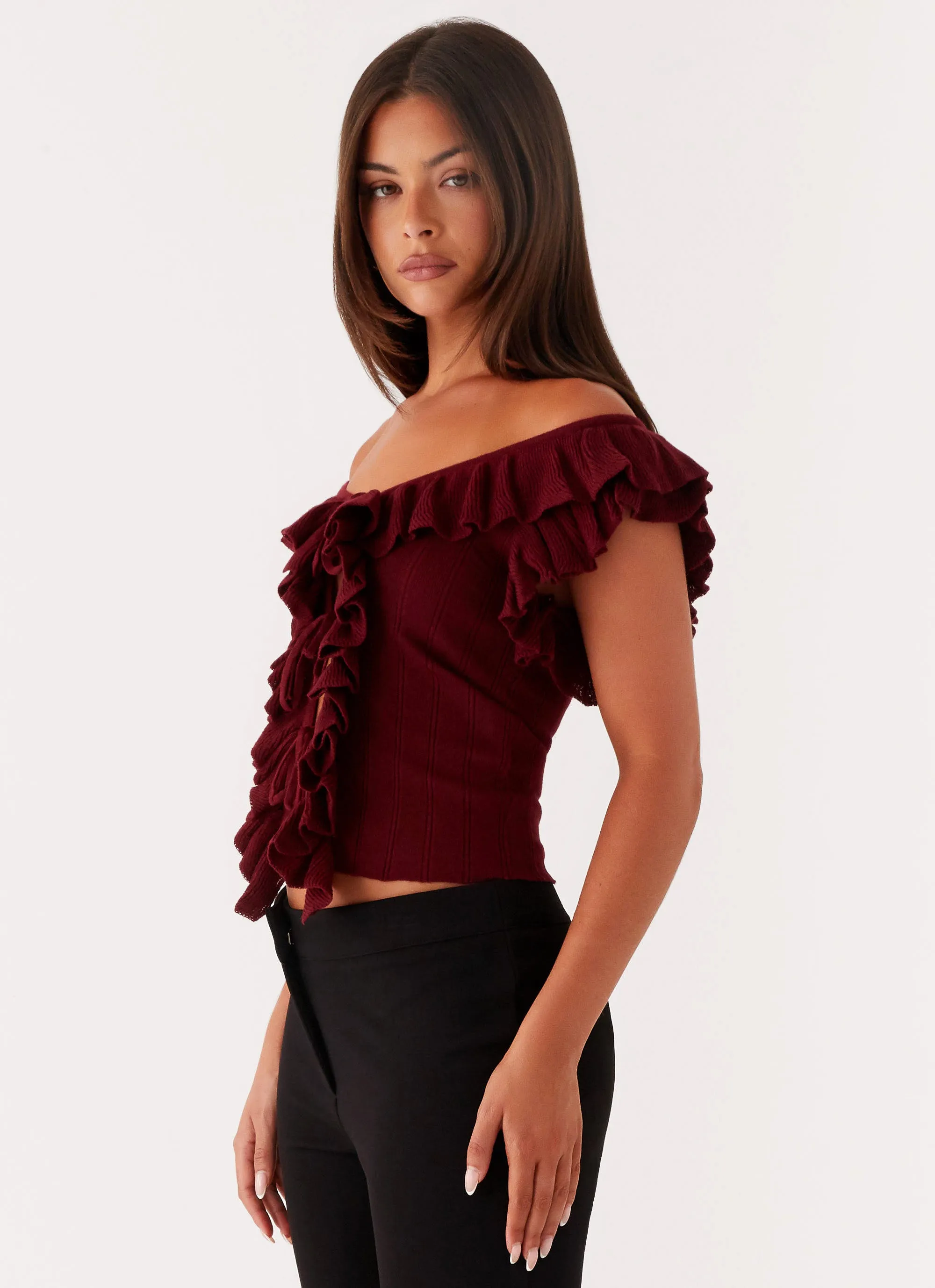 Keeta Frill Top - Burgundy Recycled Fiber Walk In Park