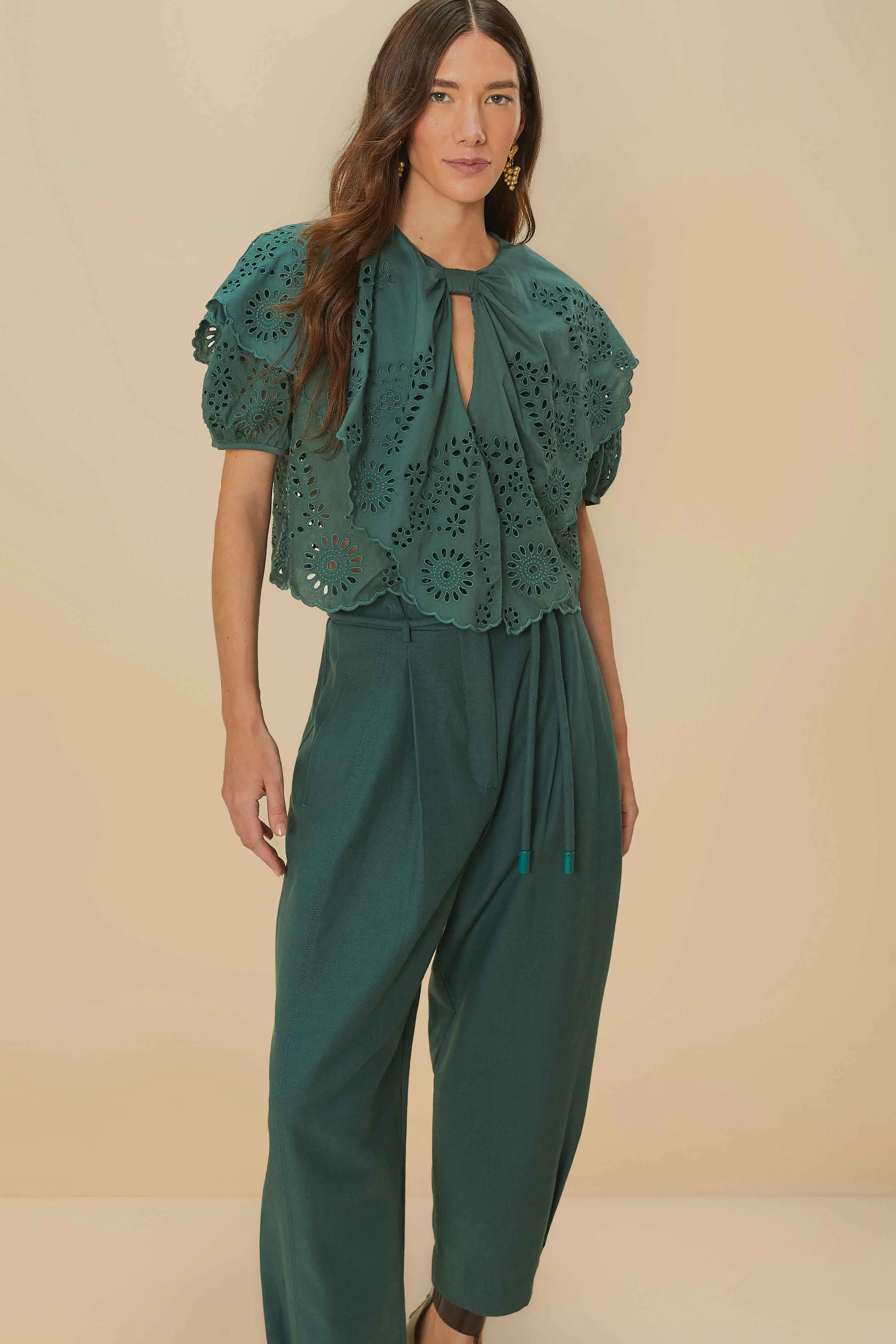 Everyday Must-have Dark Green Topstitched Clochard Pants