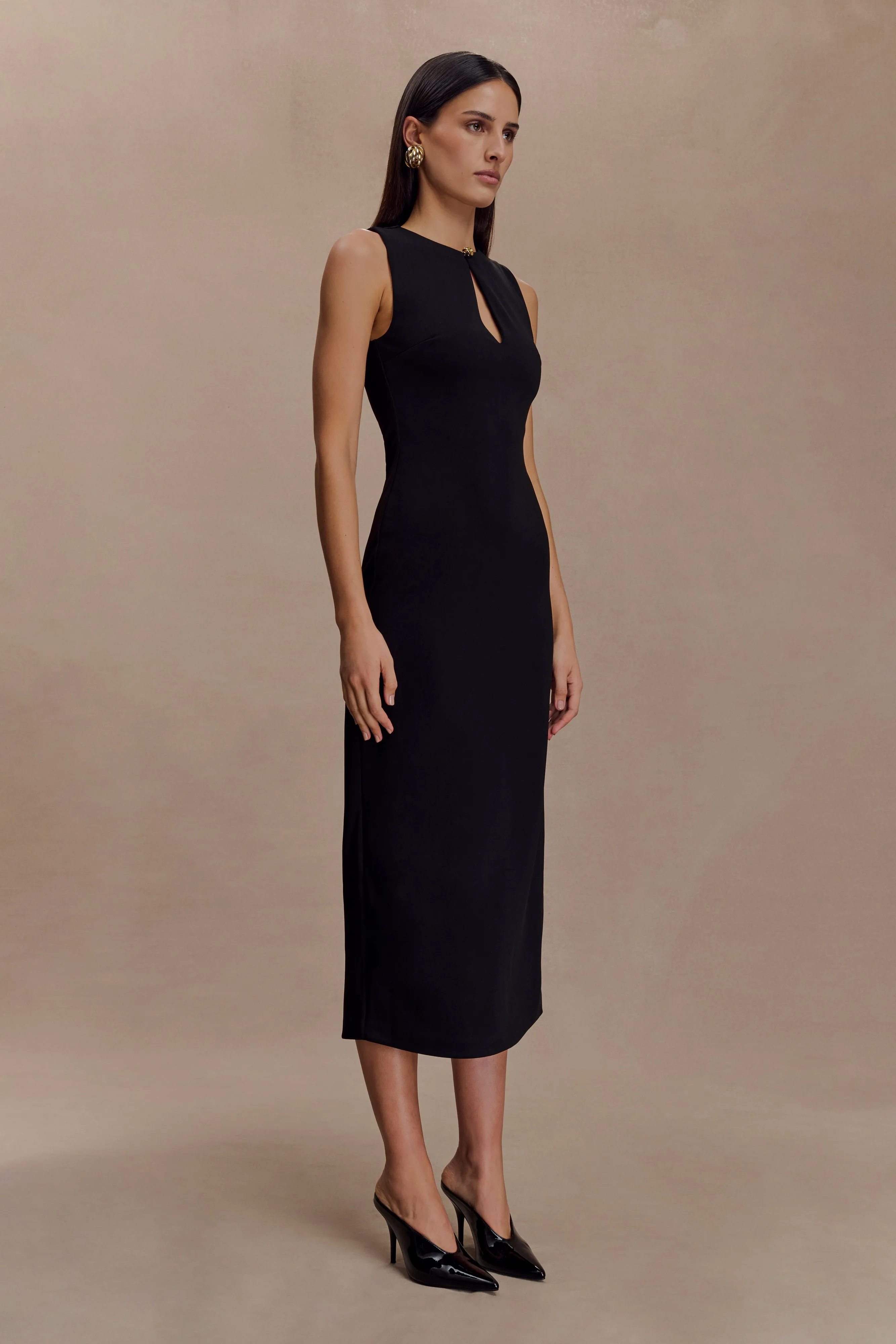 Norah Sleeveless Crepe Midi Dress - Black Polite Color Cozy Energy
