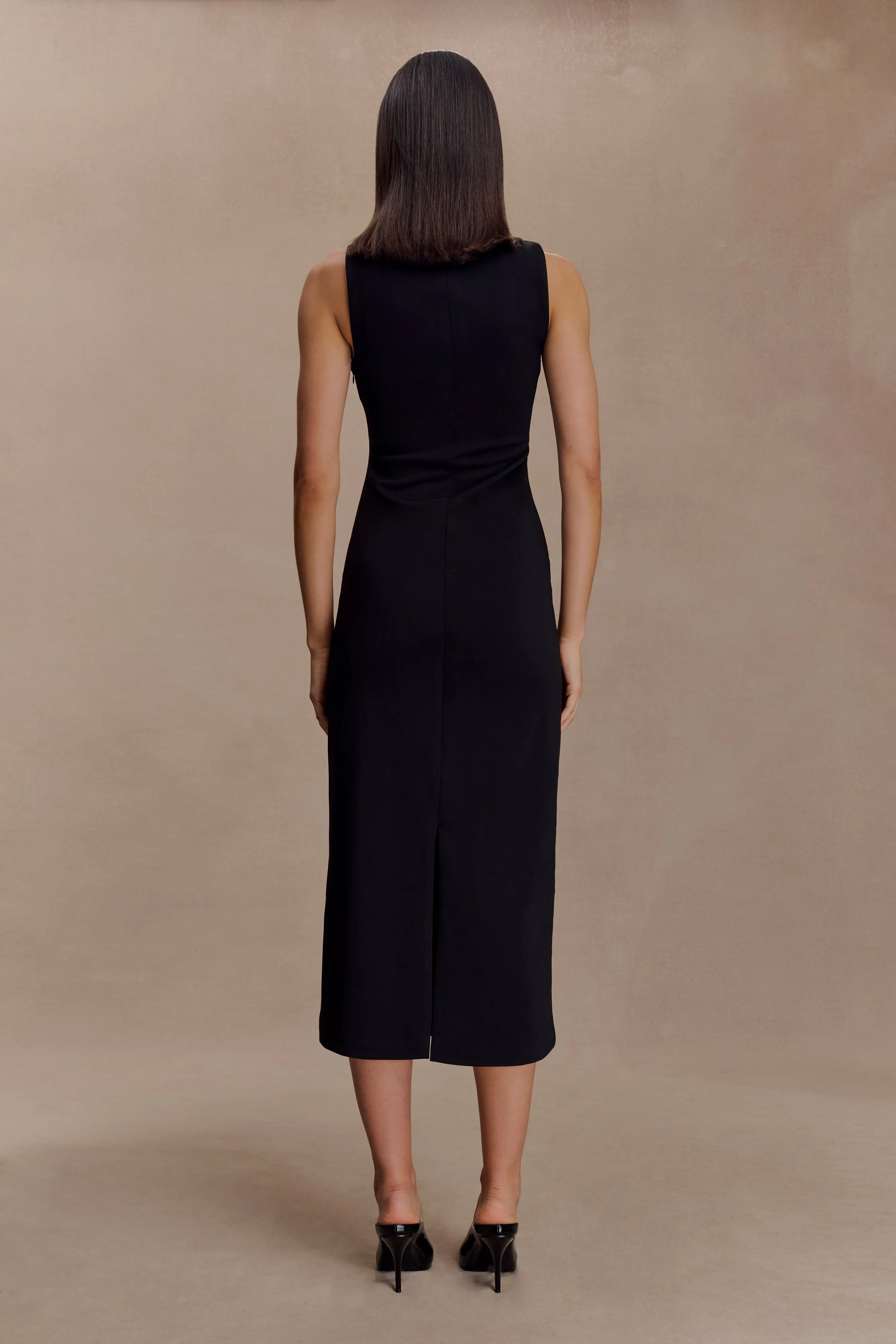 Timeless Wearable Subtle Detail Norah Sleeveless Crepe Midi Dress - Black