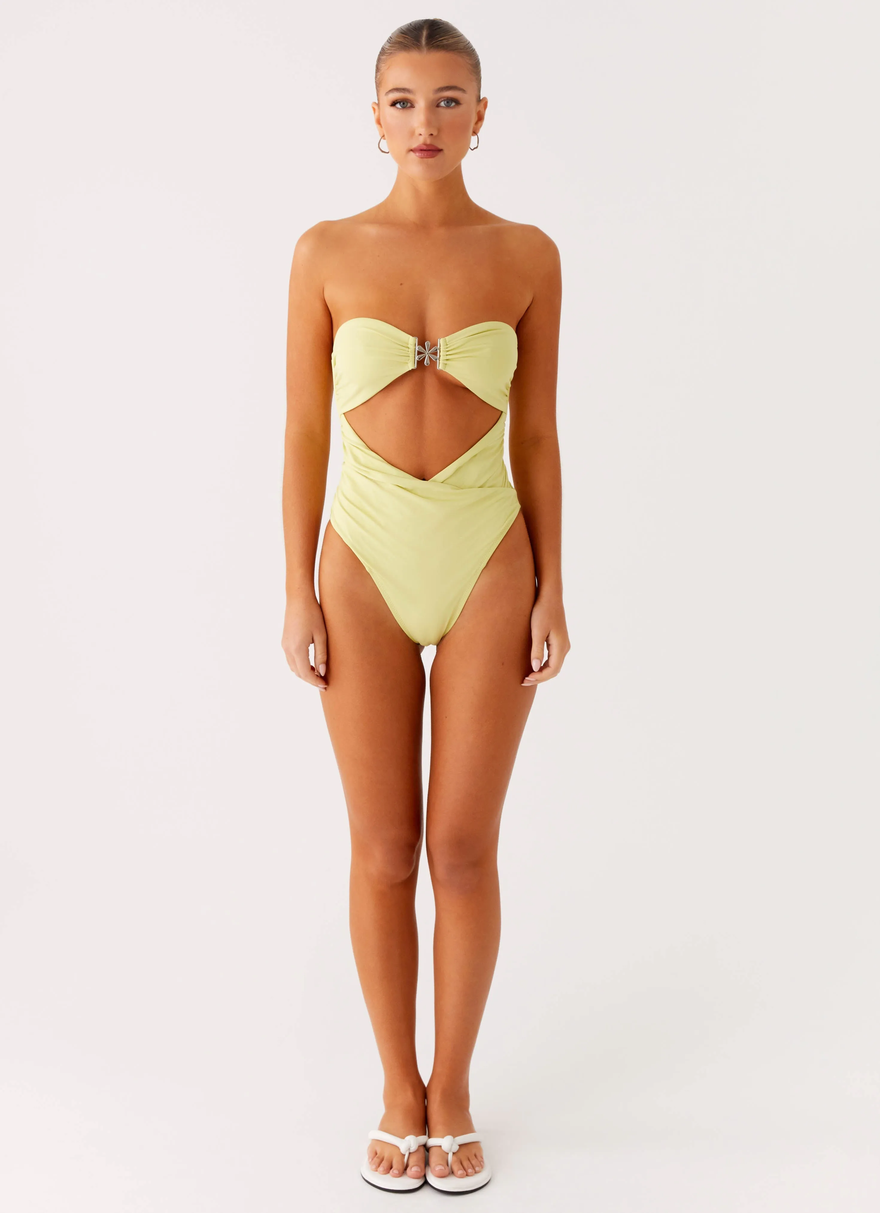 Ocean Tempest One Piece Swimsuit - Lime Zipper-Front Tummy Control Panels