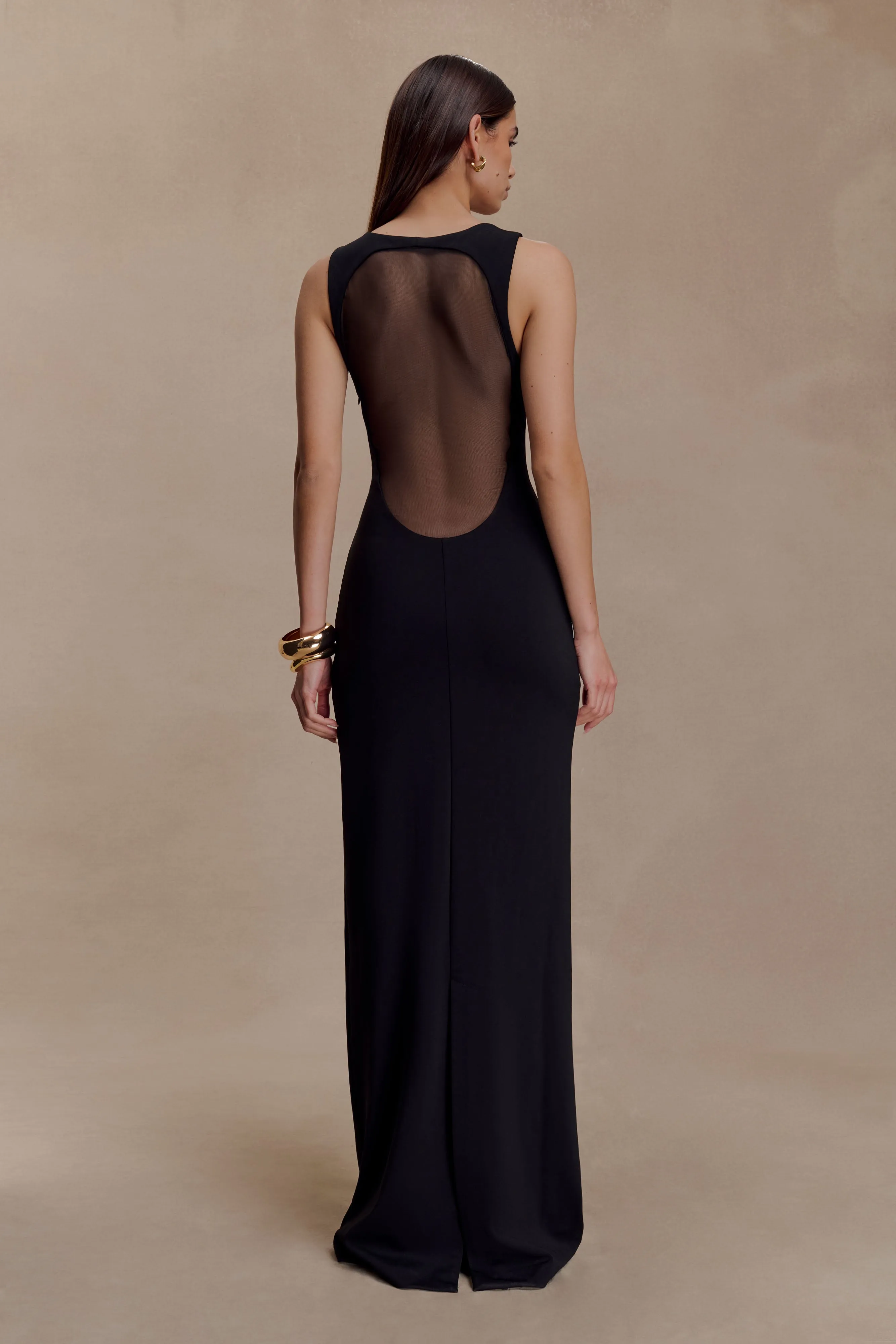 Marlon Crepe And Mesh Maxi Dress - Black Pure Lines