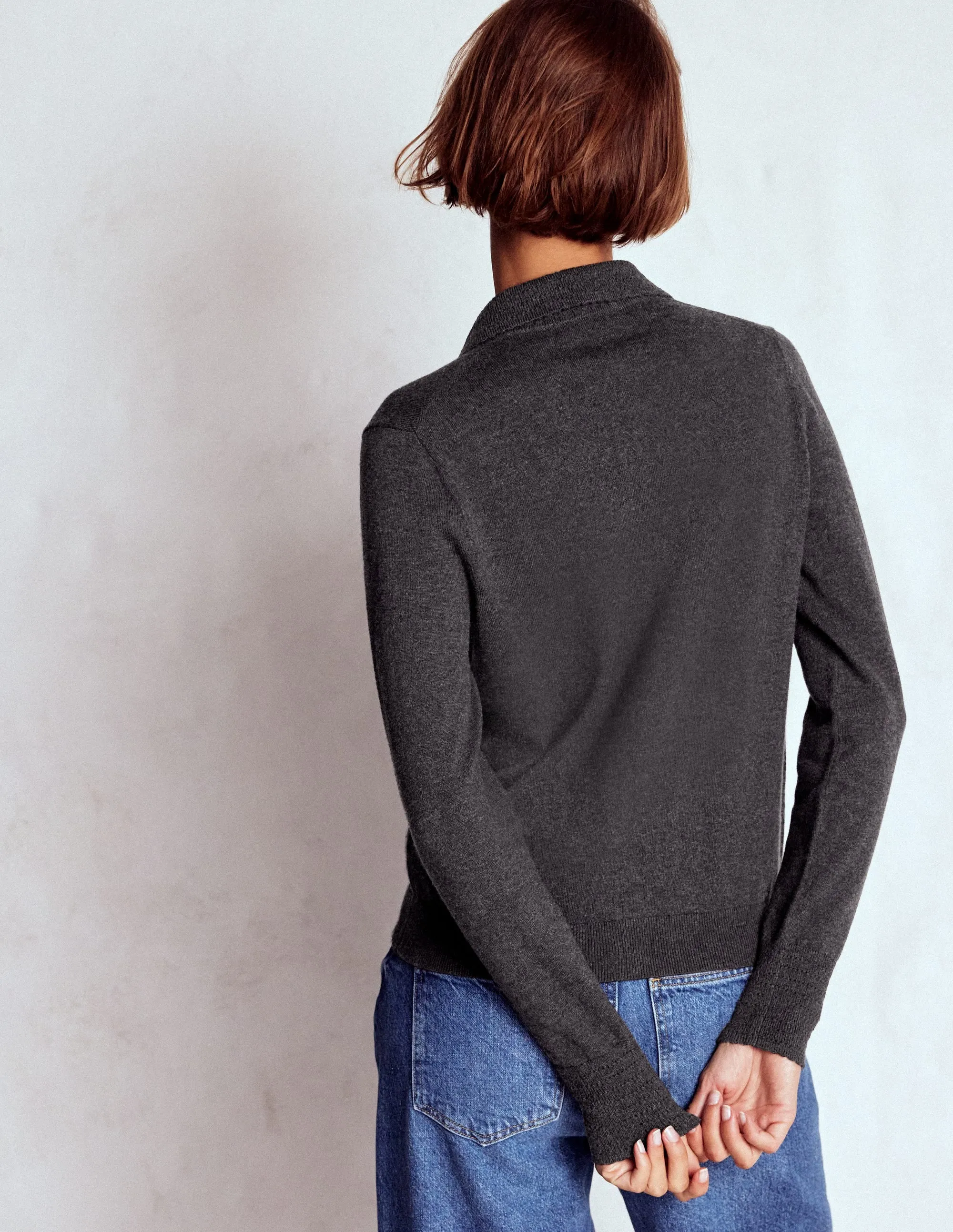 Microfiber softness Briony Stitch Cardigan-Charcoal Melange