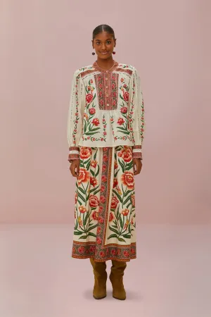 Cashmere Touch Hand Stitched Off-White Ainika Delicate Midi Skirt