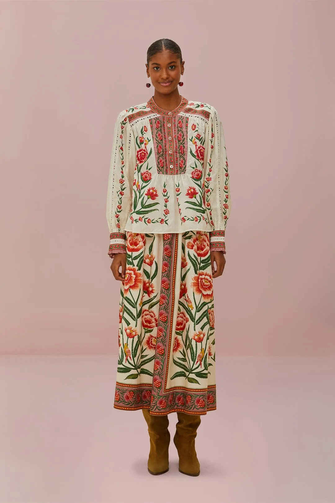 Cashmere Touch Hand Stitched Off-White Ainika Delicate Midi Skirt