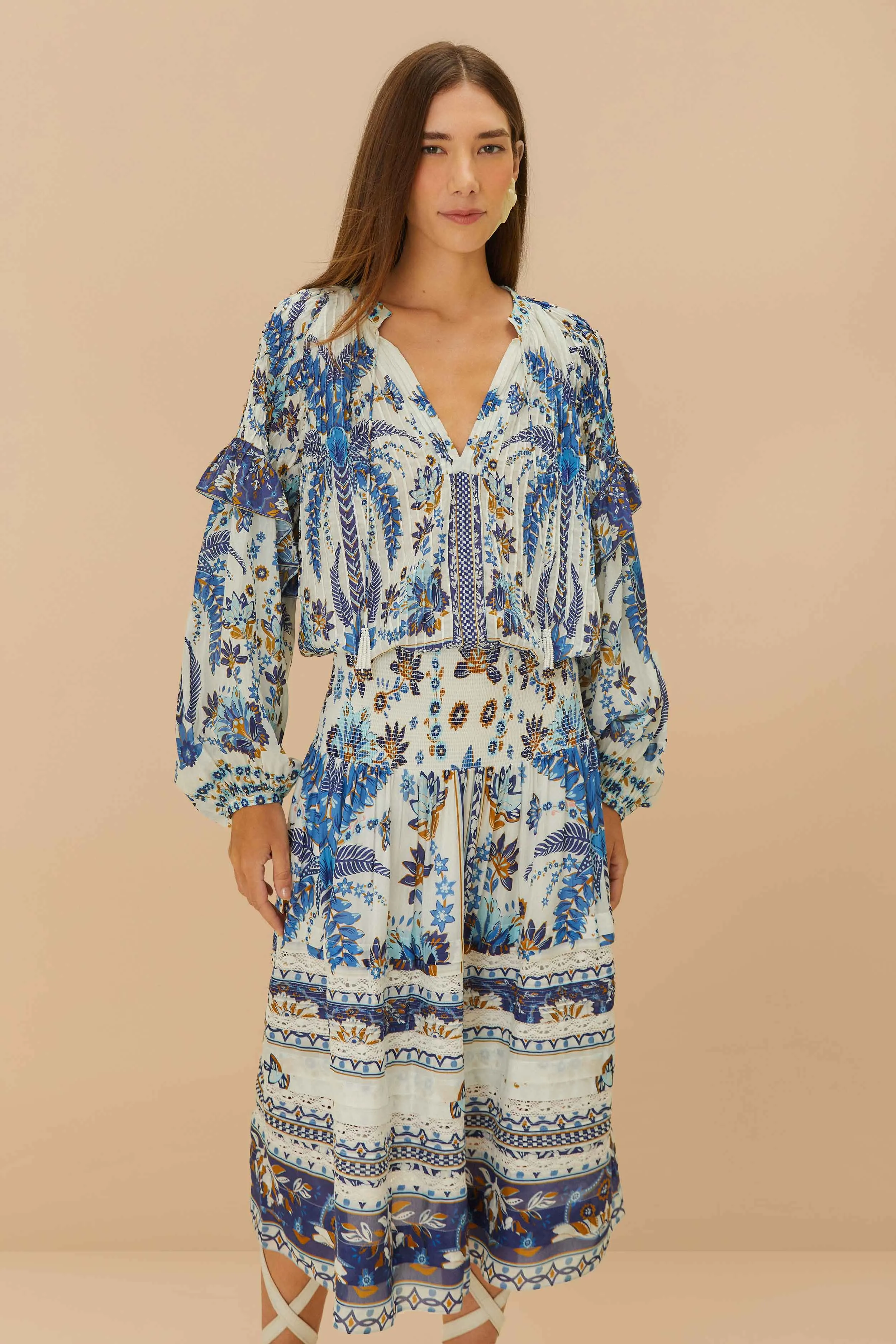 Off-White Ana Tapestry Organic Cotton Midi Skirt Elegant Texture Performance Outfit