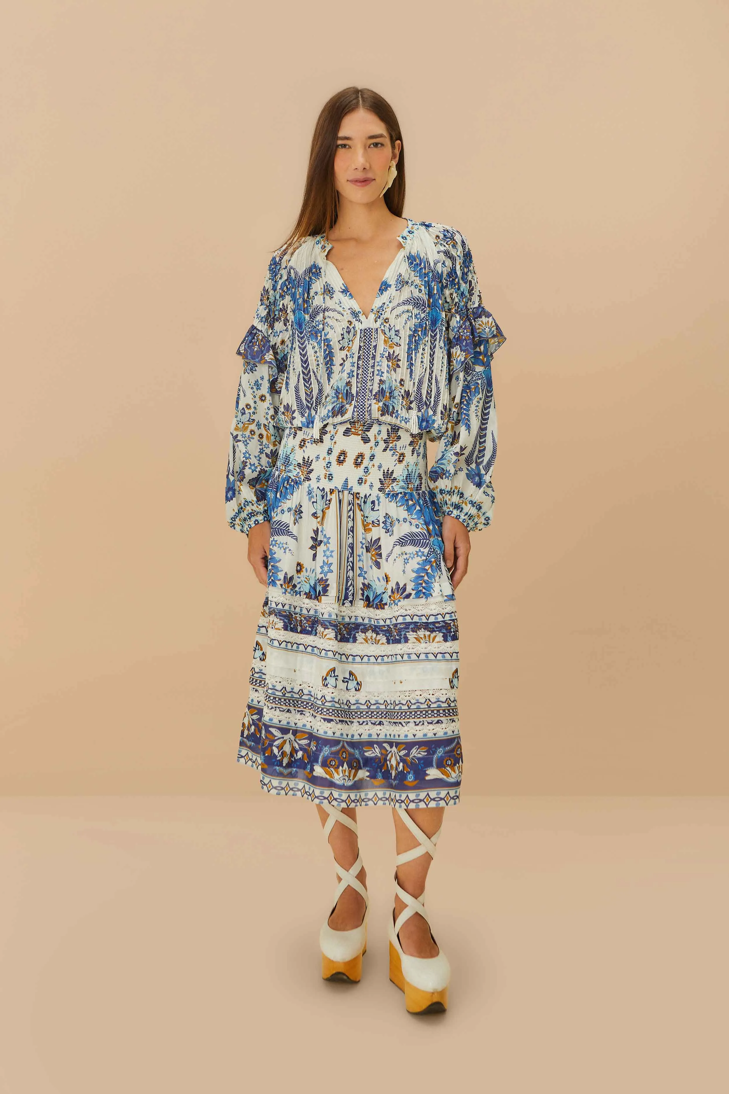 Off-White Ana Tapestry Organic Cotton Midi Skirt Chill Look Satin feel