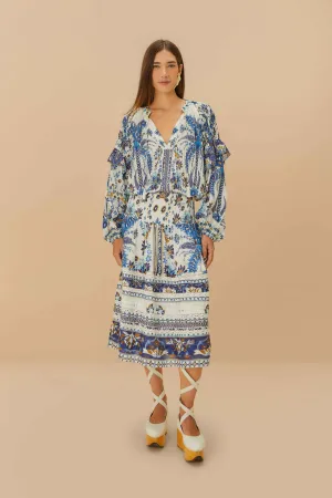 Off-White Ana Tapestry Organic Cotton Midi Skirt Chill Look Satin feel