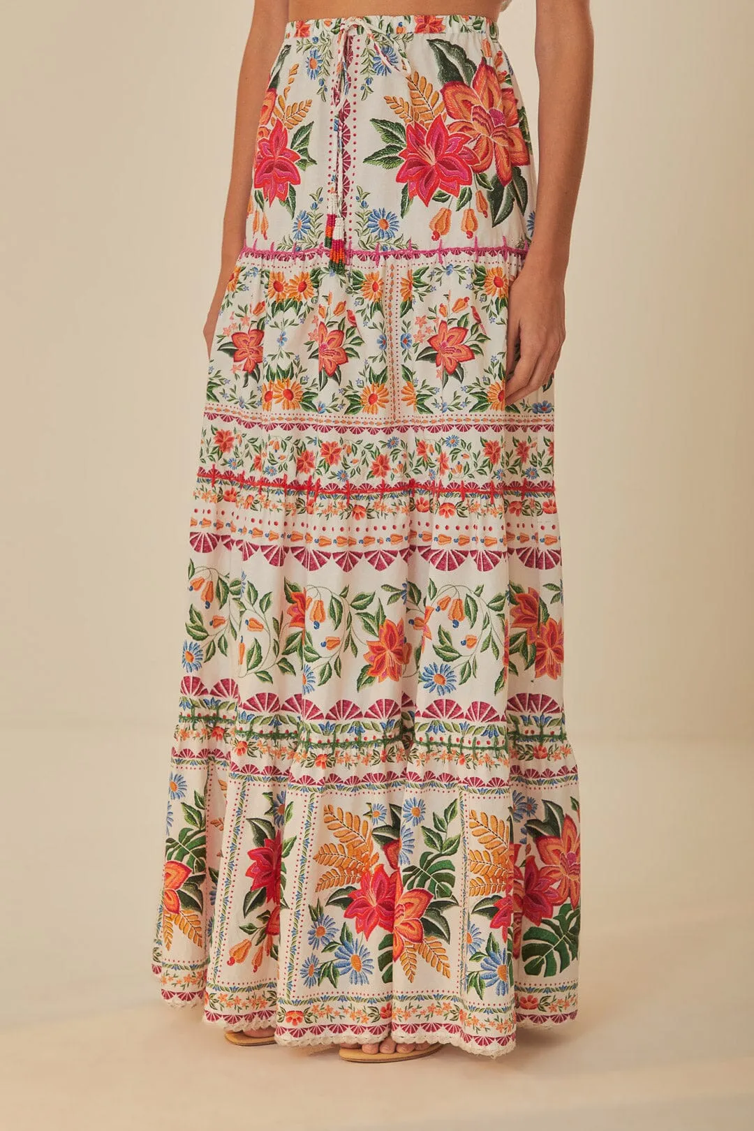 Polished Cut Off-White Bloom Garden Maxi Skirt