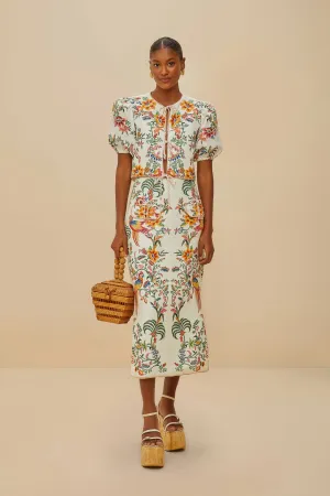 Off-White Delicate Forest Euroflax? Premium Linen Midi Skirt Street Style Lightweight Lining