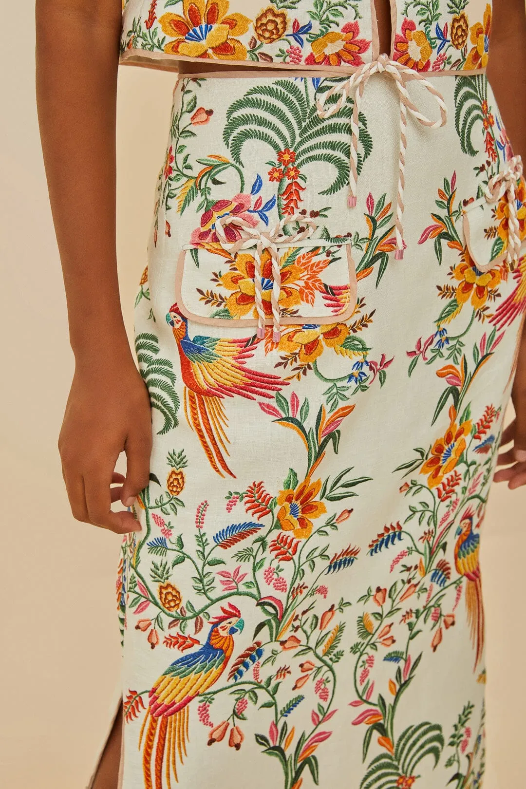 Off-White Delicate Forest Euroflax? Premium Linen Midi Skirt Quiet Style Flow Look