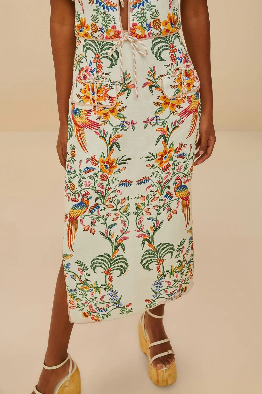 Off-White Delicate Forest Euroflax? Premium Linen Midi Skirt Soft Mood