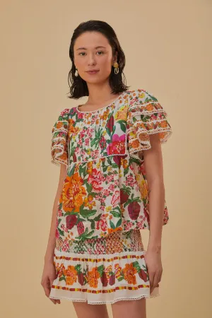 Future Fashion Subtle Look Off-White Flowerful Sketch Mini Skirt