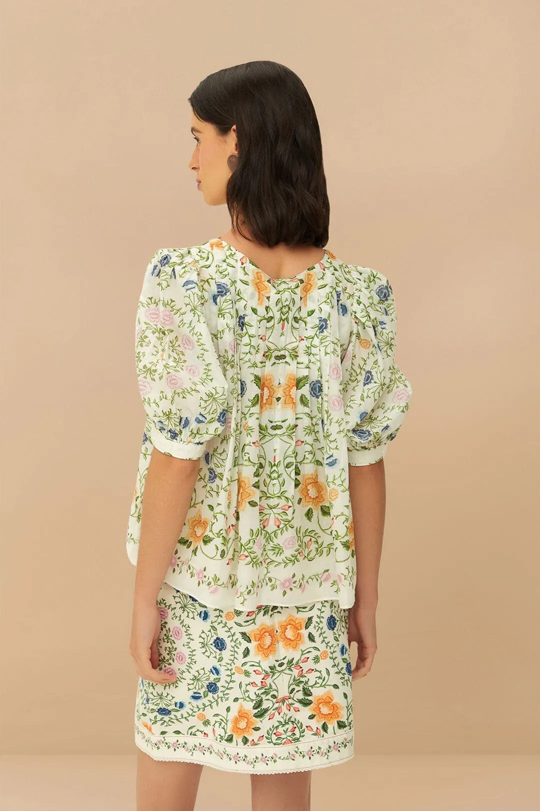 Easy Combo Creative Layering Off-White Folk Floral Mini Skirt