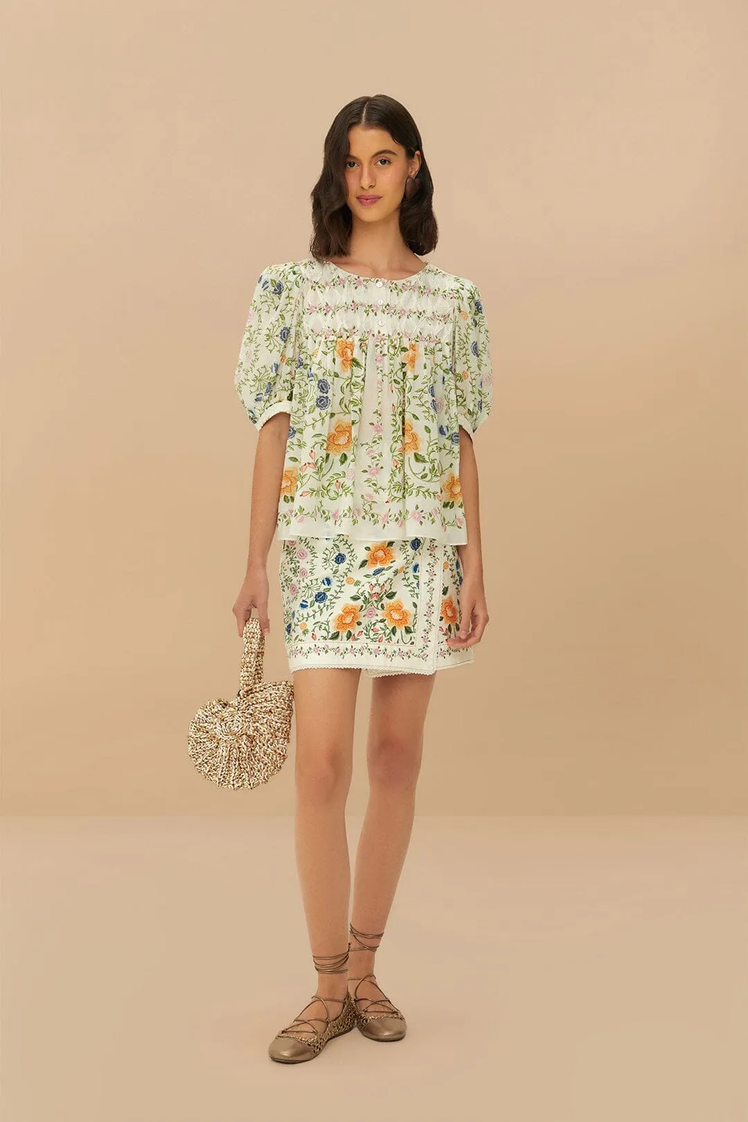 Odor Resistant Treatment Off-White Folk Floral Mini Skirt