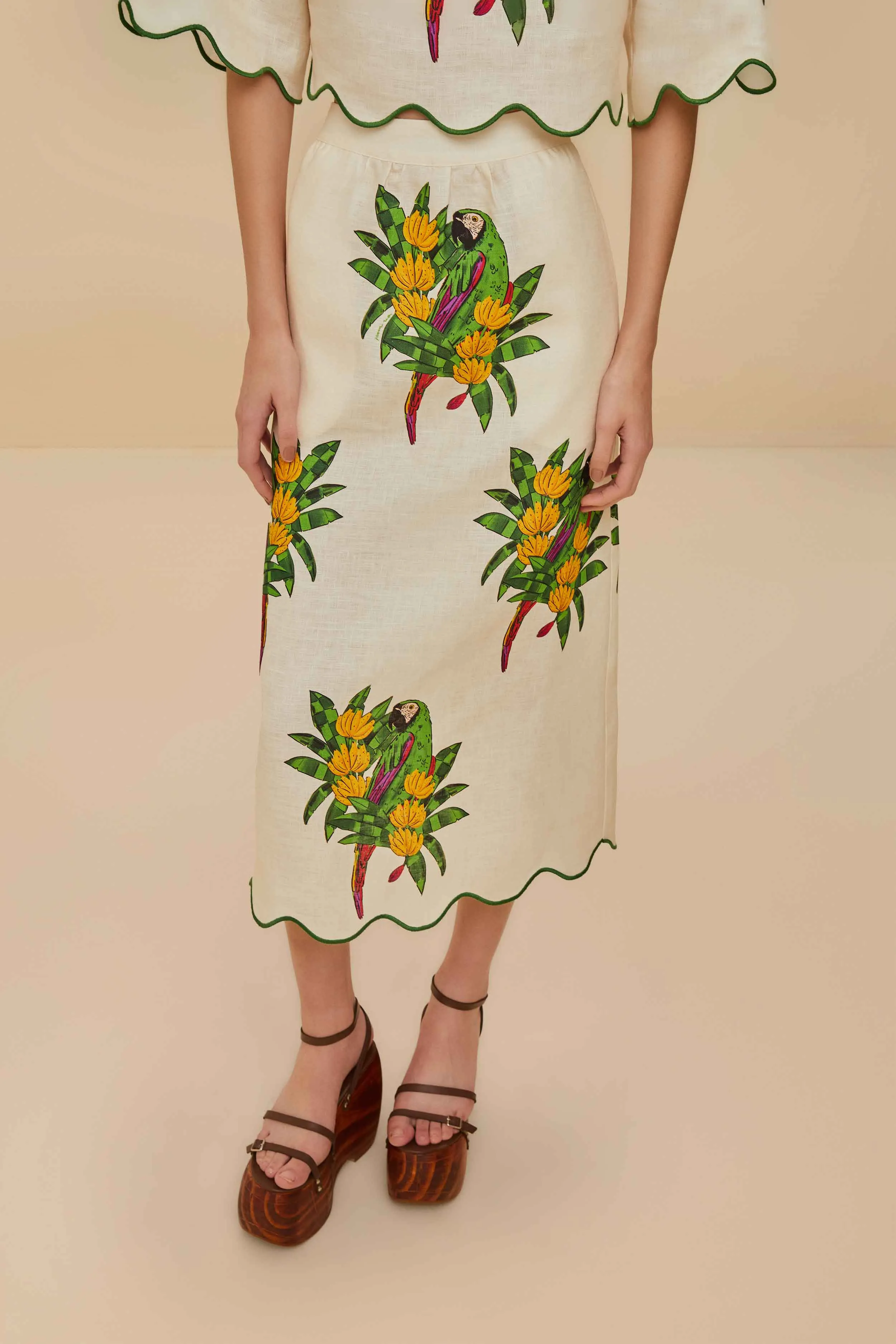 Off-White Maracana Bird Euroflax? Premium Linen Midi Skirt Mix Separates Sporty Edge