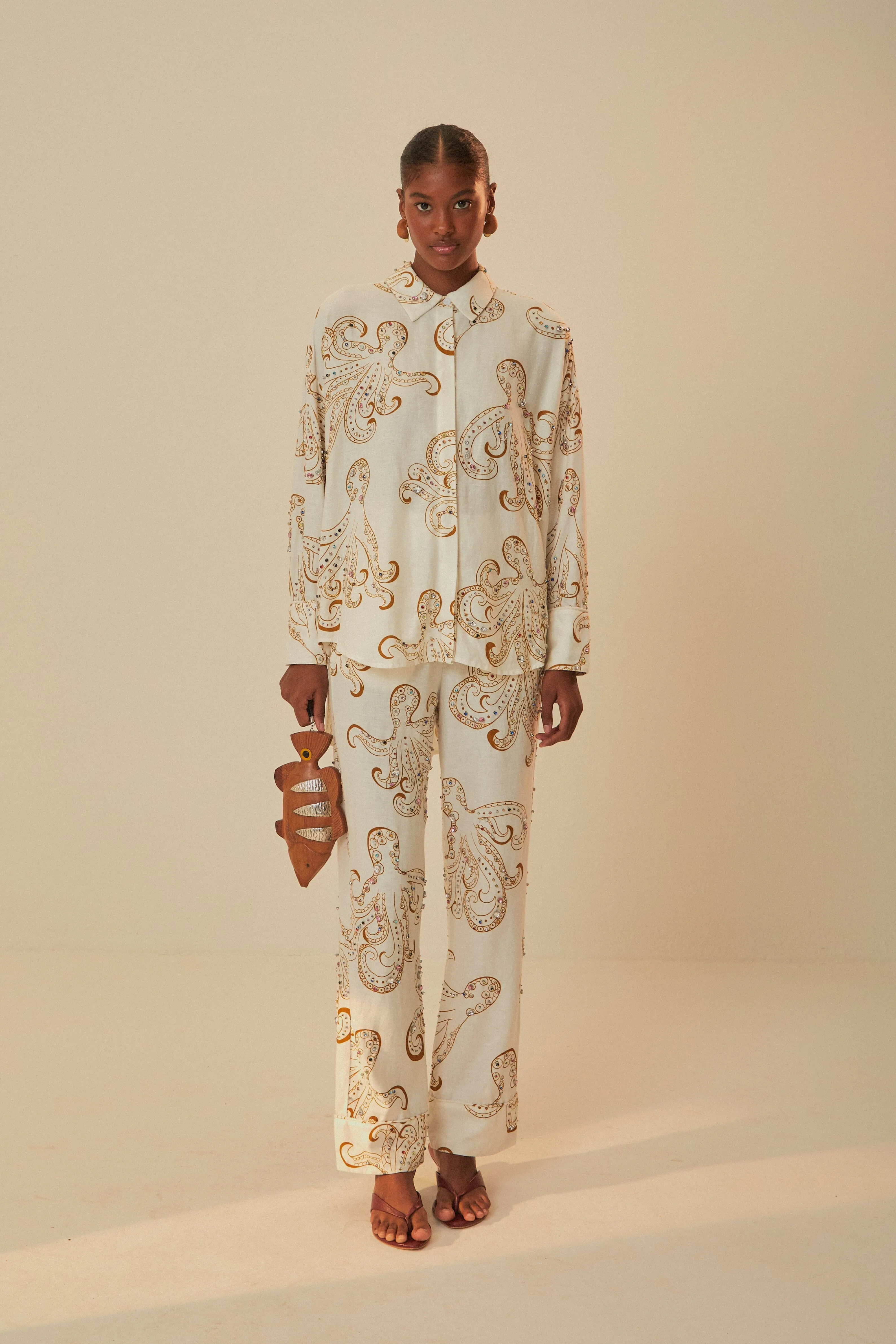 Carry Ease Off-White Octopus Fun Euroflax? Premium Linen Shirt