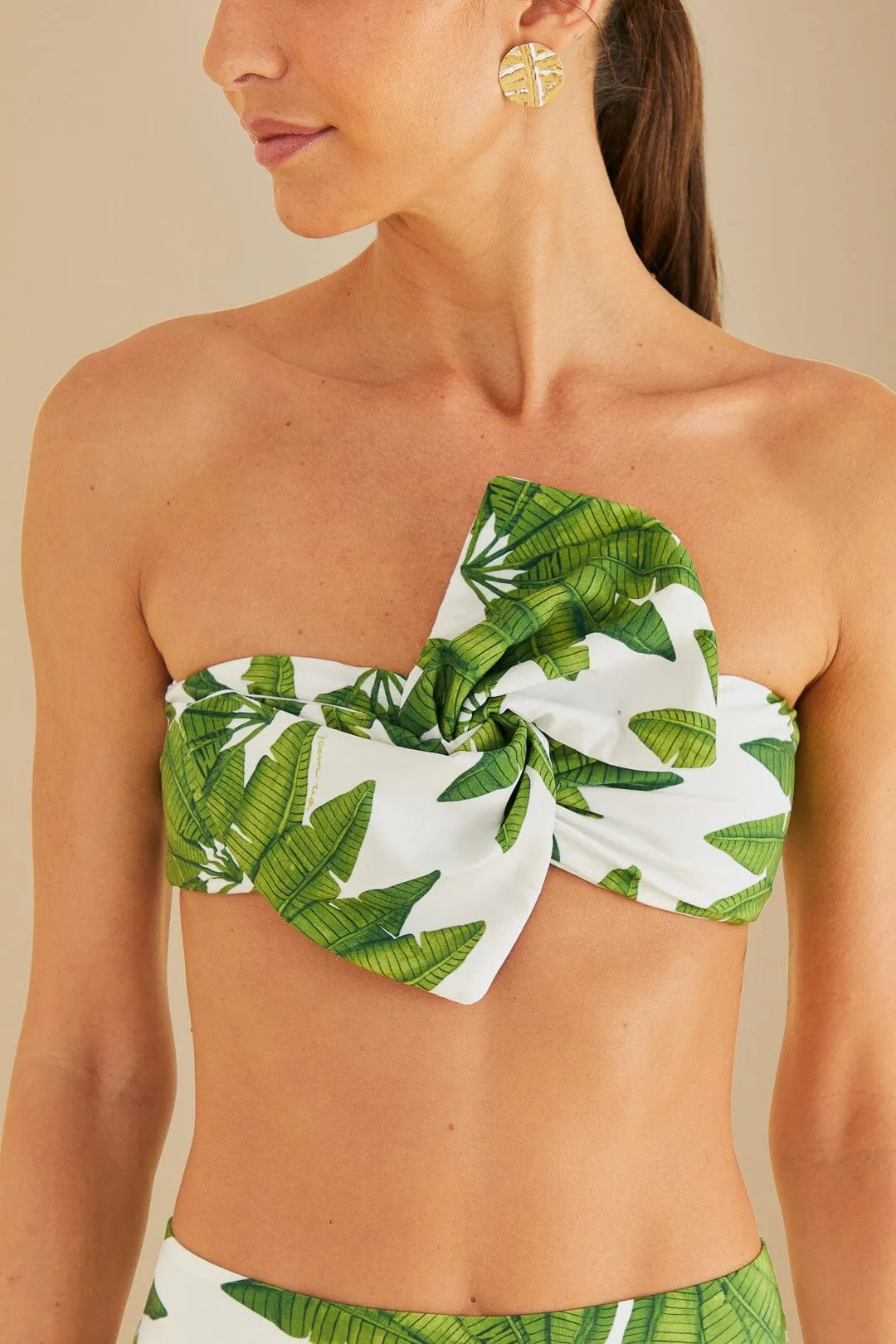 Off-White Palm Fan Bandeau Bikini Top EasyAdjustment Casual Look