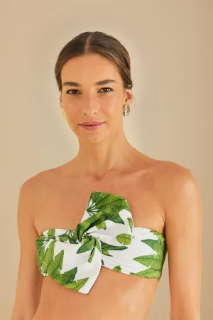 American Ease Off-White Palm Fan Bandeau Bikini Top