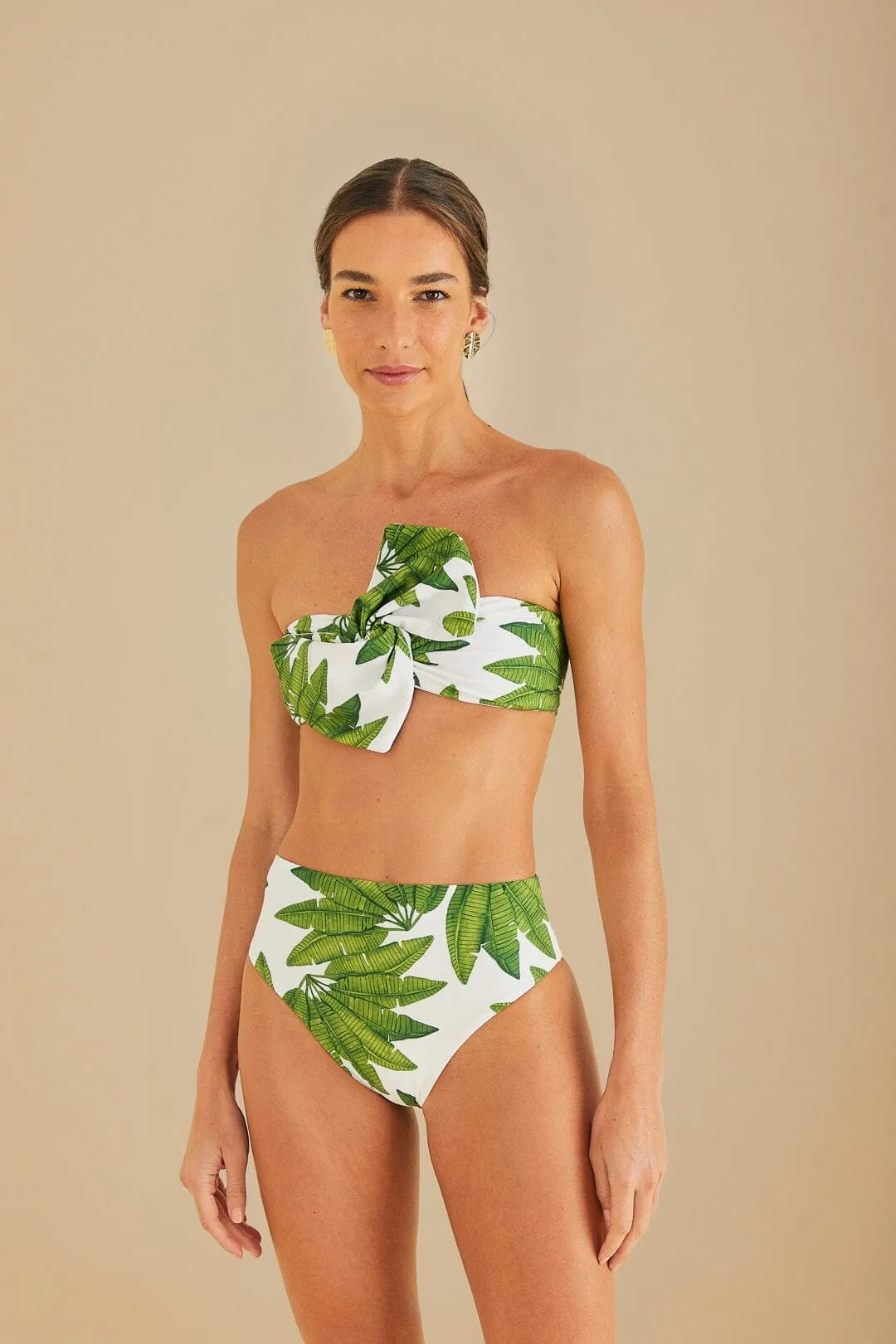 Off-White Palm Fan Bandeau Bikini Top elastic waistband Chic Edge
