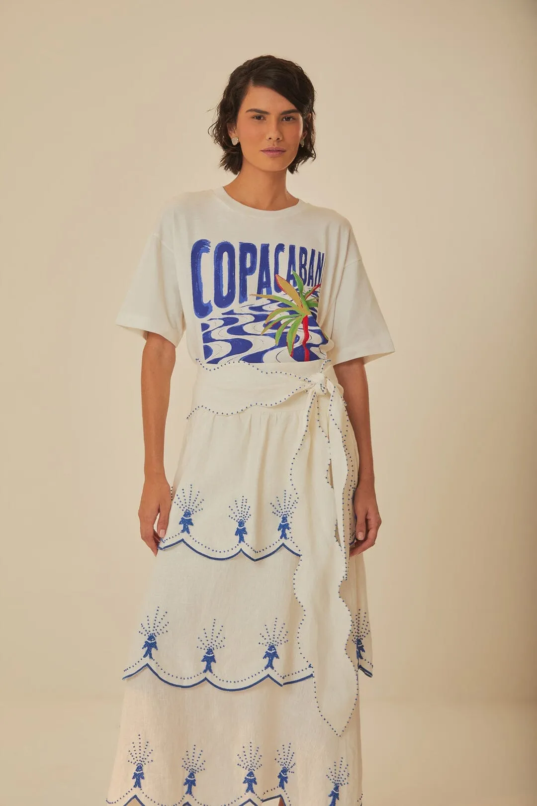 Design innovation High Rise Off-White Sea Of Fish Embroidered Midi Skirt