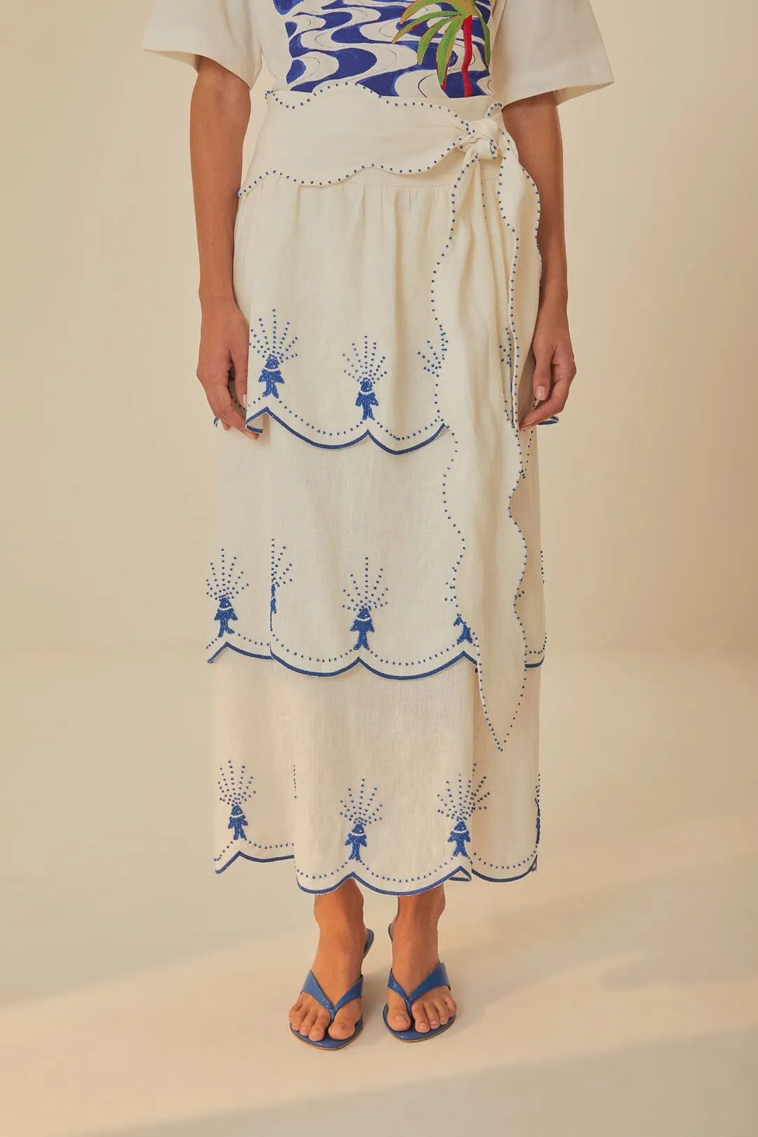 Detail Focus Light Motion Off-White Sea Of Fish Embroidered Midi Skirt