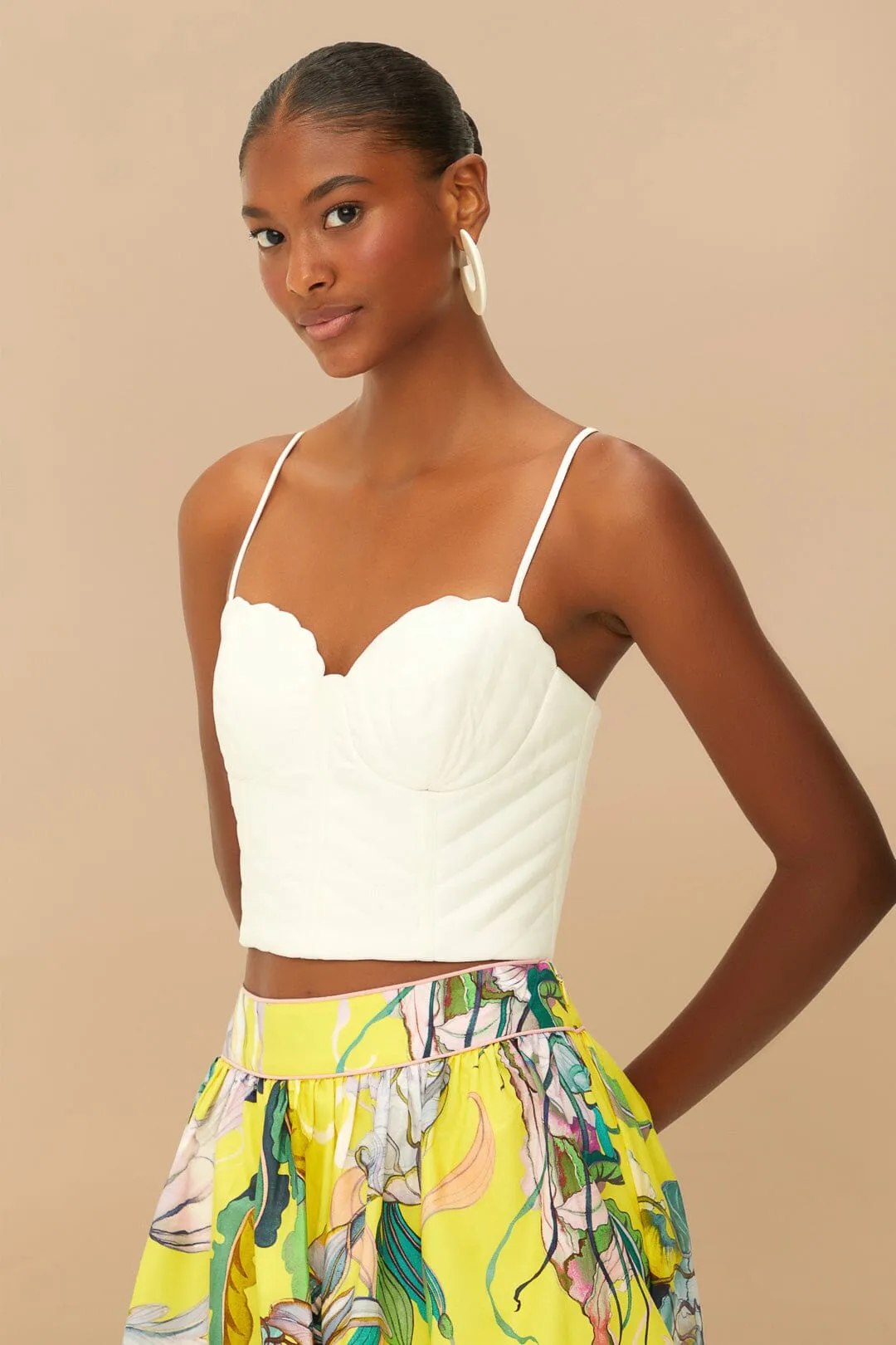 Off-White Shell Sleeveless Crop Top Leather Core Campus Vibe