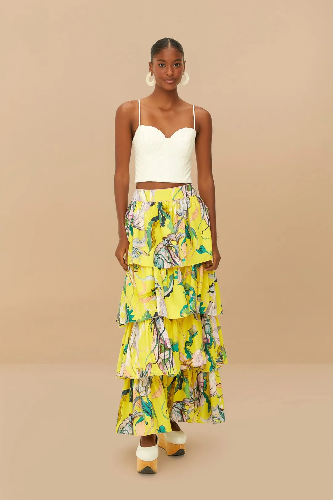 Off-White Shell Sleeveless Crop Top Layered Skirt Casual dress