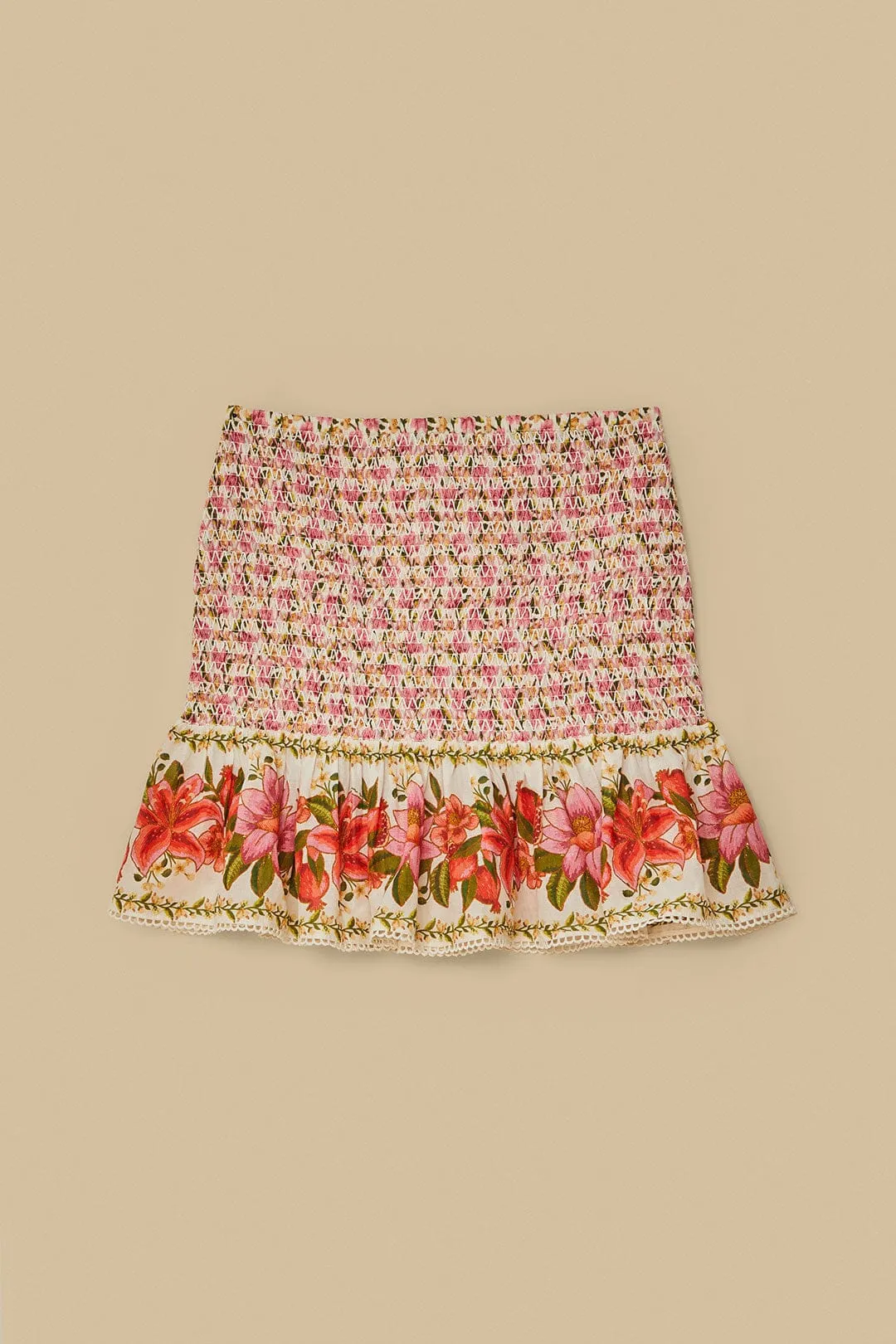 Sleek Detail Off-White Summer Fruit Mini Skirt